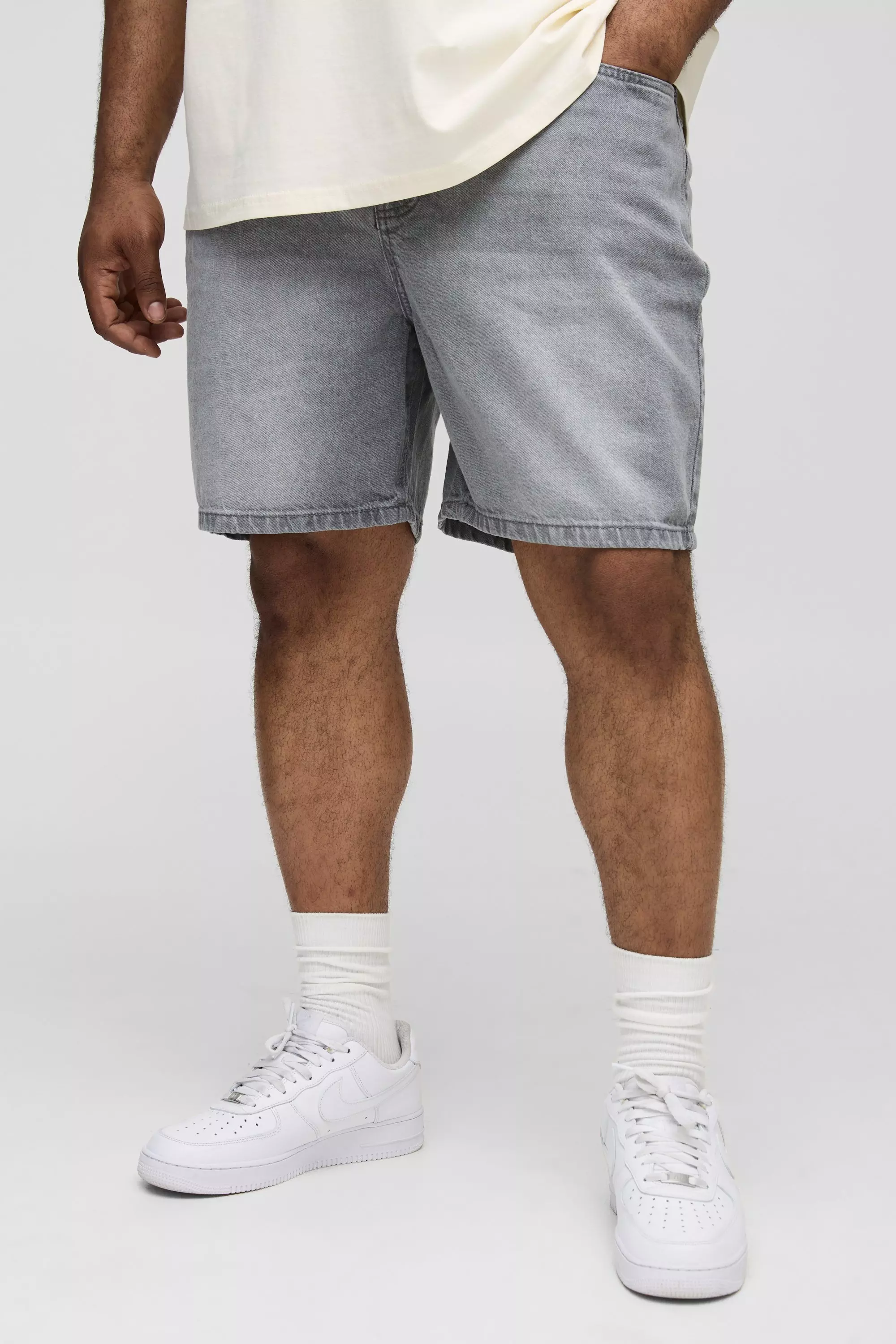 Grey Plus Relaxed Rigid Jean Shorts alternative image