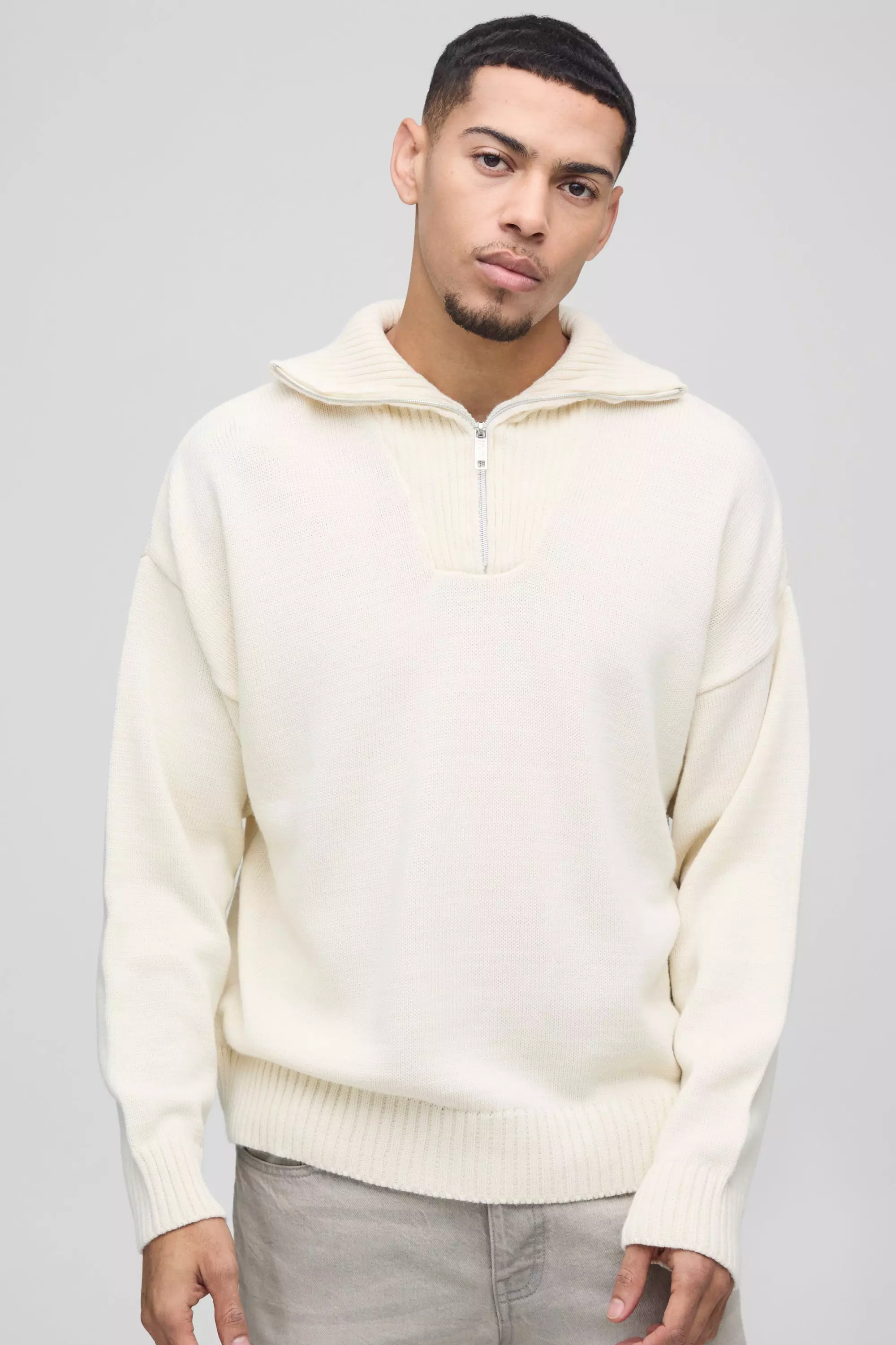 Stone Oversized Dropped Shoulder Knitted Funnel Neck alternative image