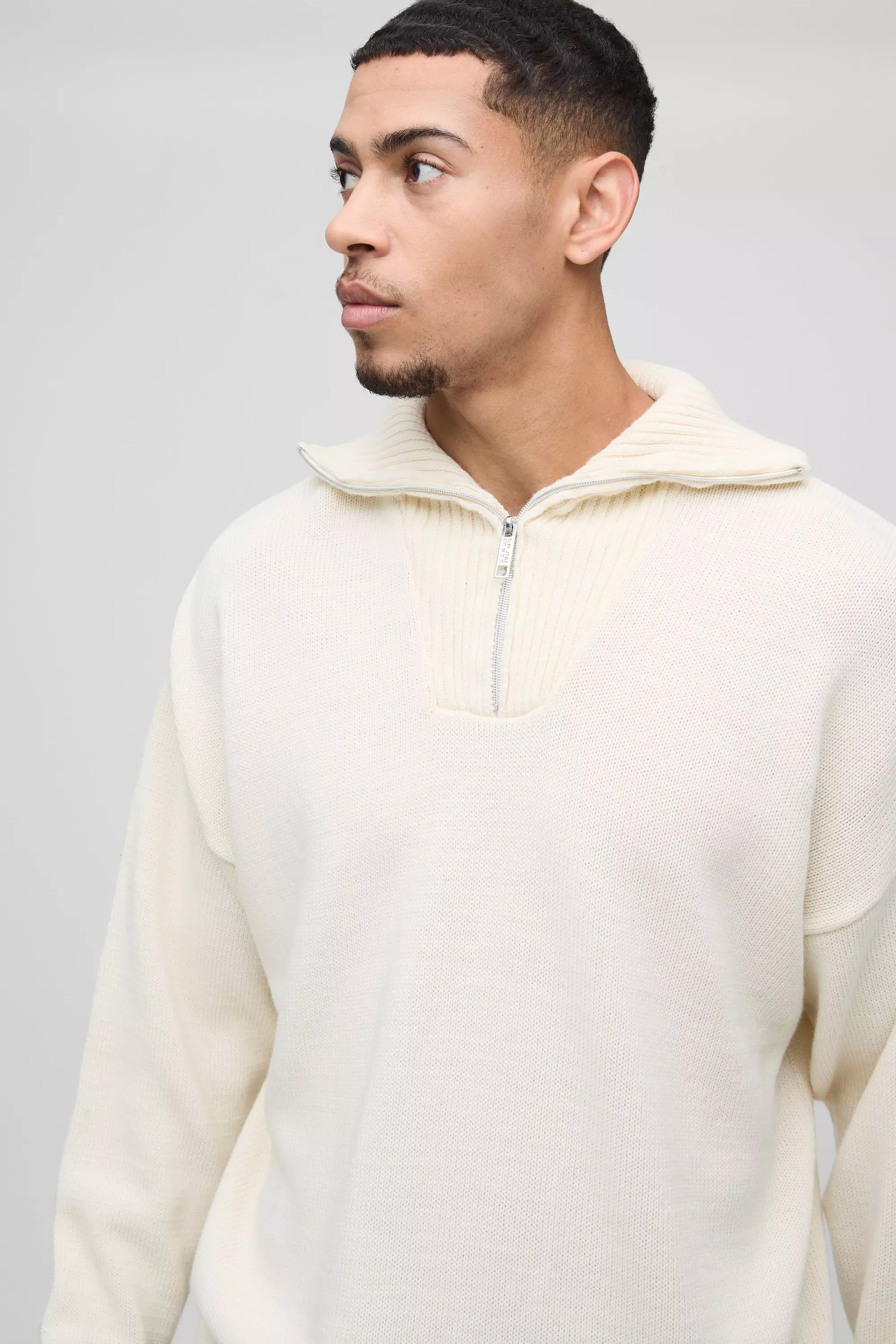 Stone Oversized Dropped Shoulder Knitted Funnel Neck alternative image