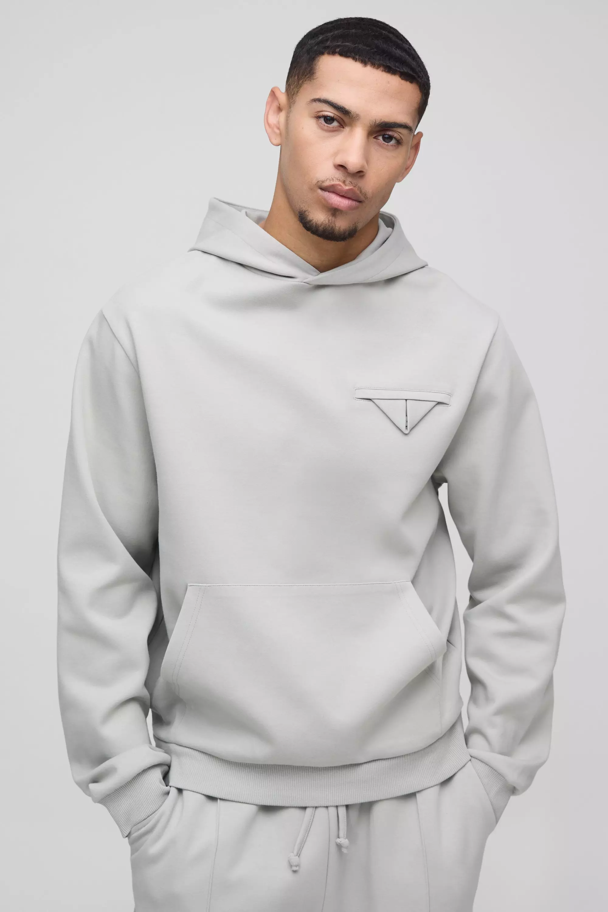 Light grey Interlock Pocket Detail Hoodie alternative image