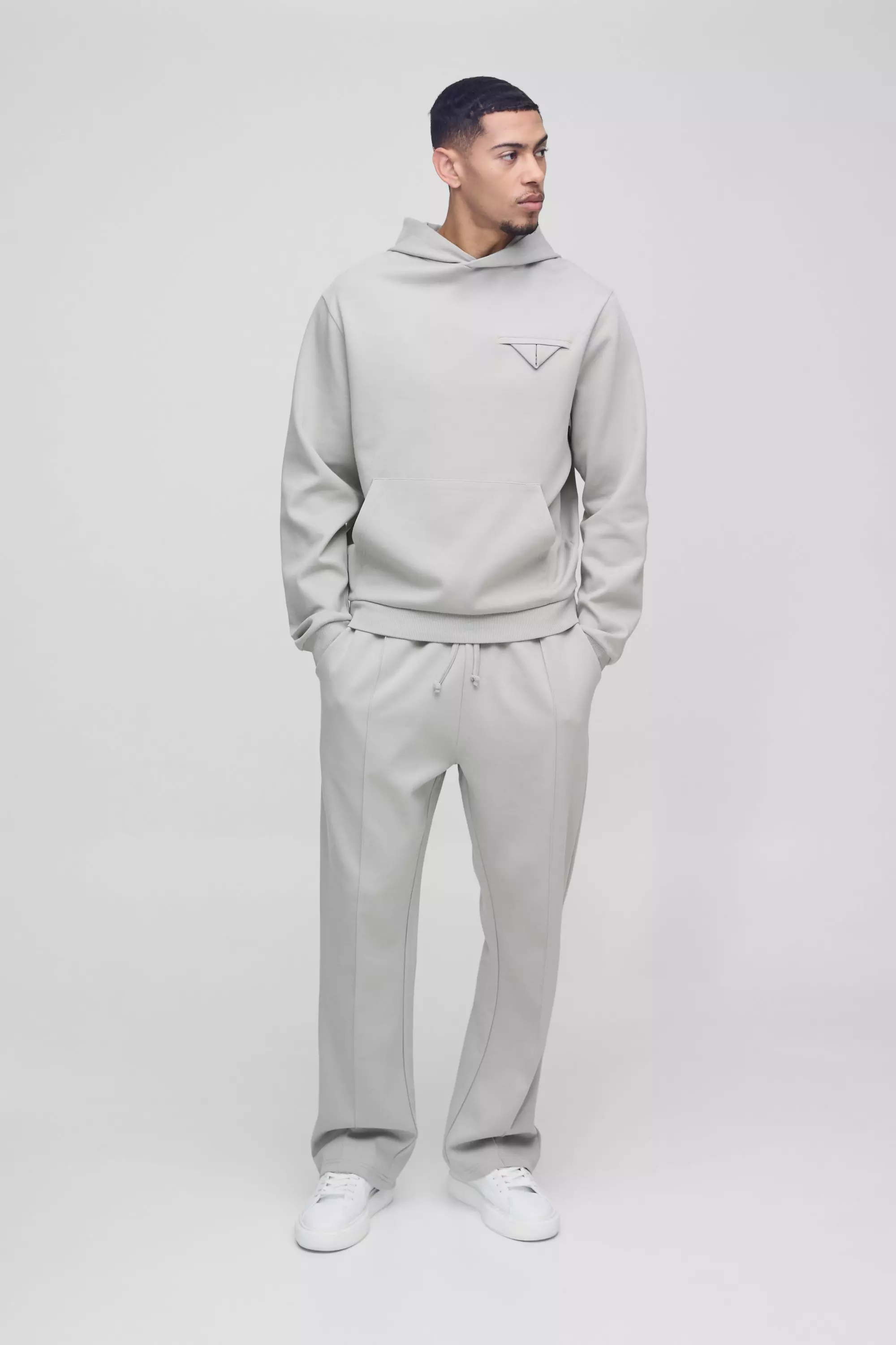 Straight Leg Interlock Pintuck Sweatpants Light grey