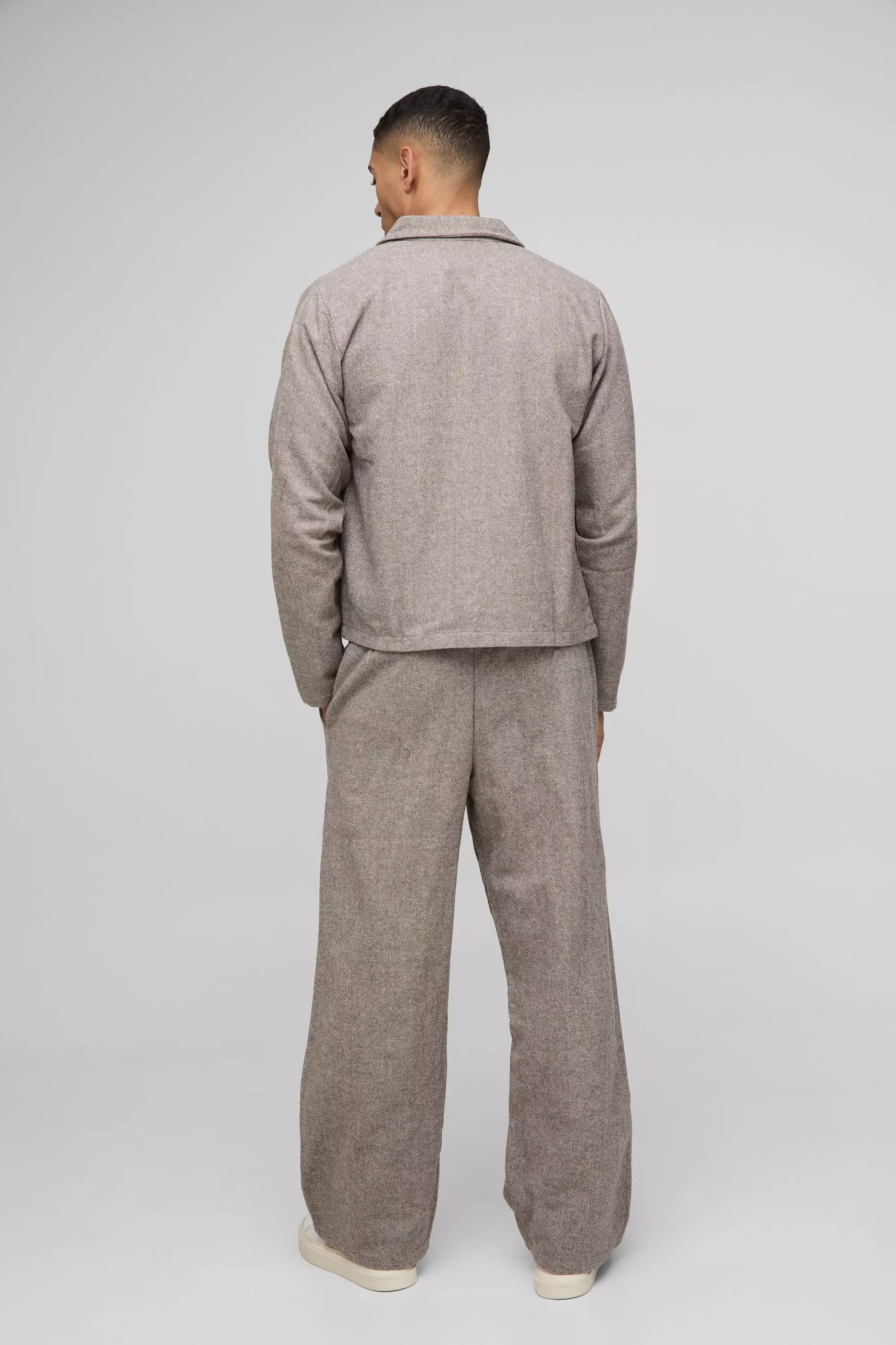 Stone Herringbone Wide Leg Broek Met Elastische Taille alternatieve afbeelding