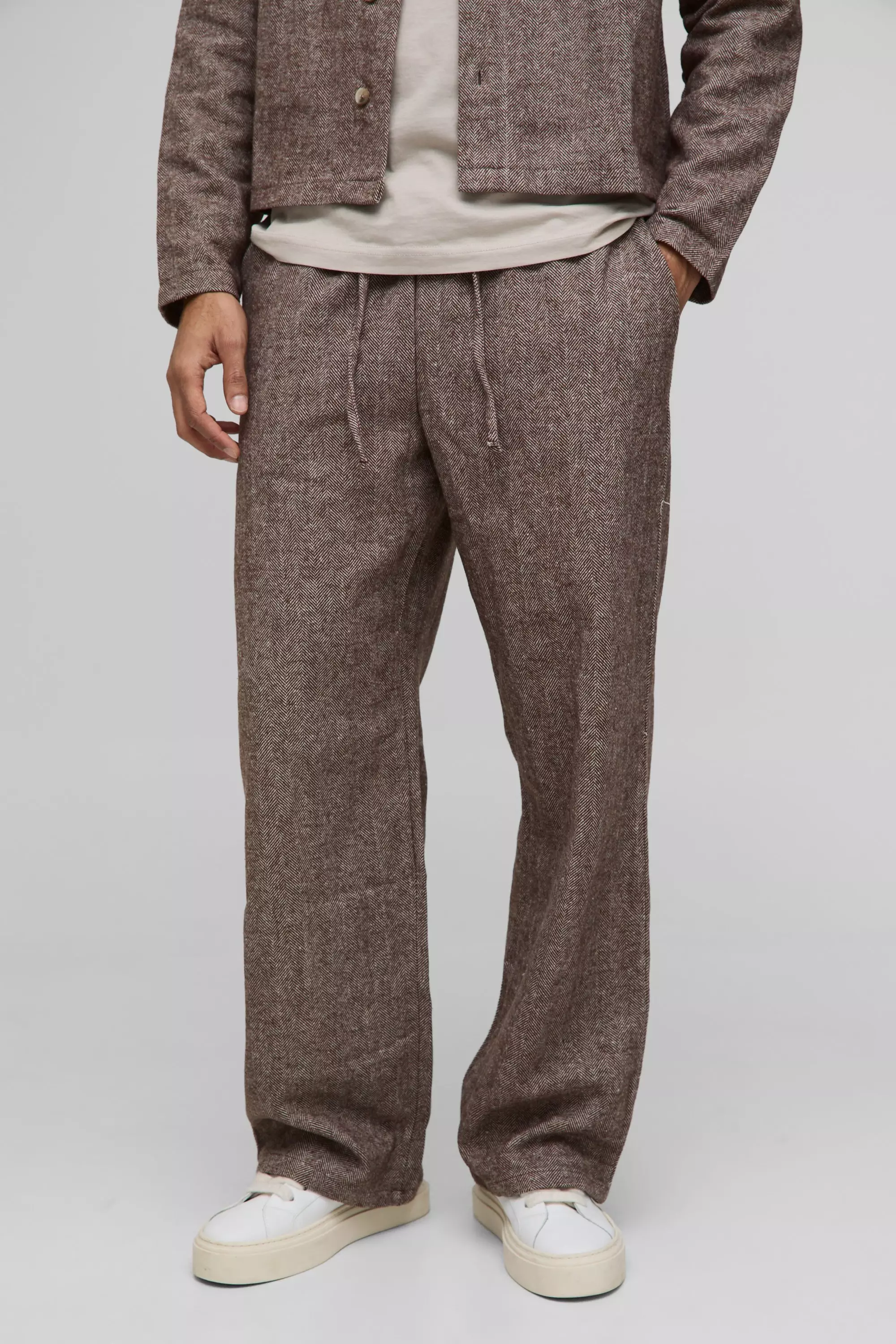 Brown Herringbone Elasticated Waist Wide Leg Trouser alternative image
