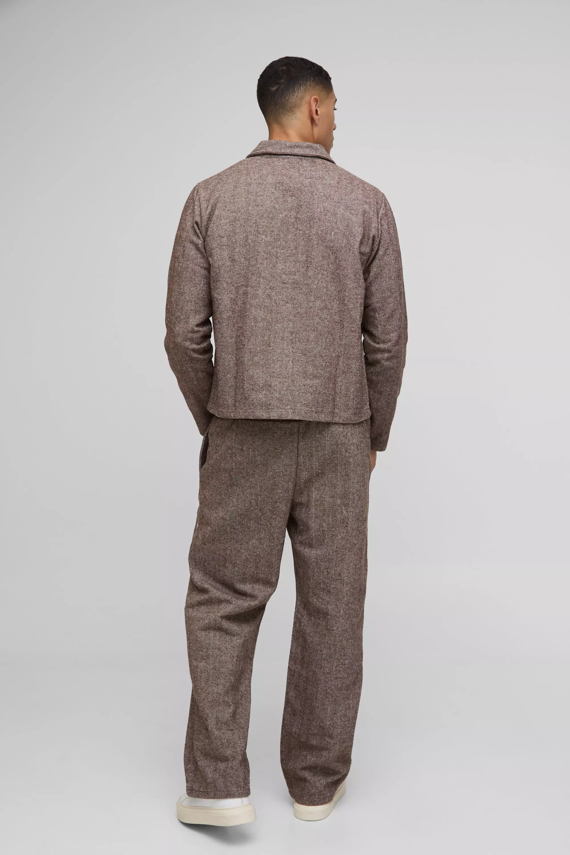 Brown Herringbone Elasticated Waist Wide Leg Trouser alternative image
