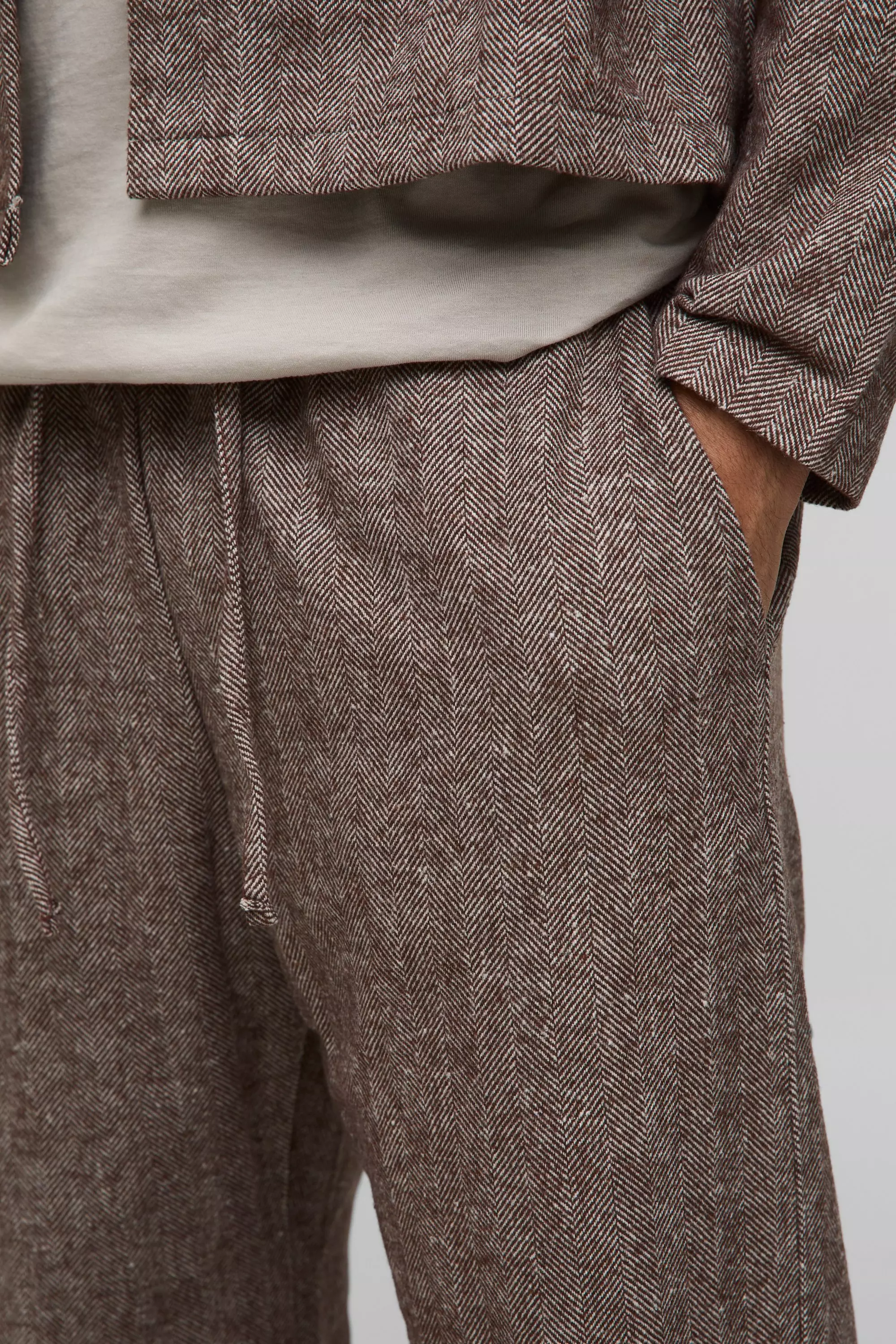 Brown Herringbone Elasticated Waist Wide Leg Trouser alternative image