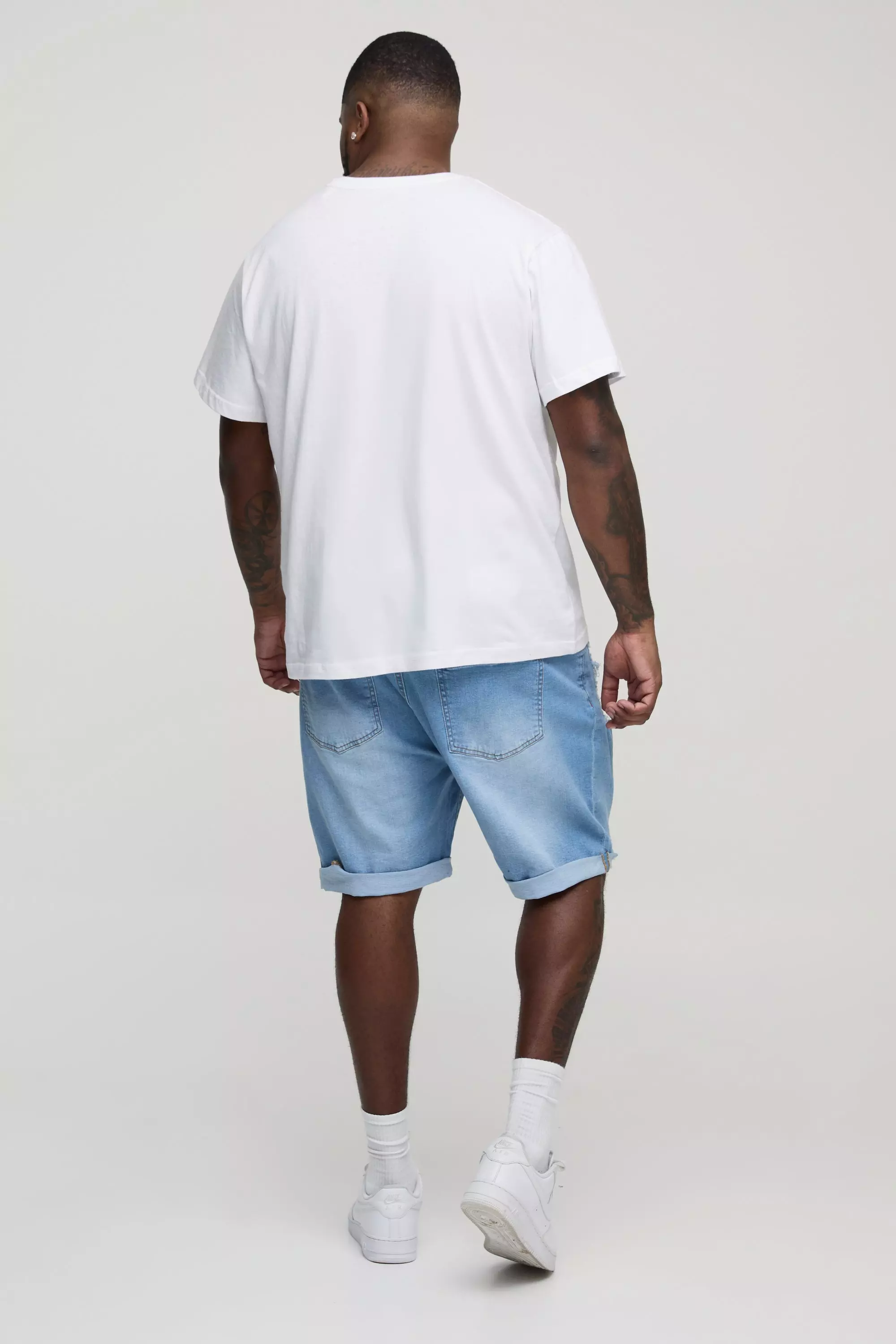 Plus Skinny Stretch Ripped Jean Shorts | boohooMAN USA
