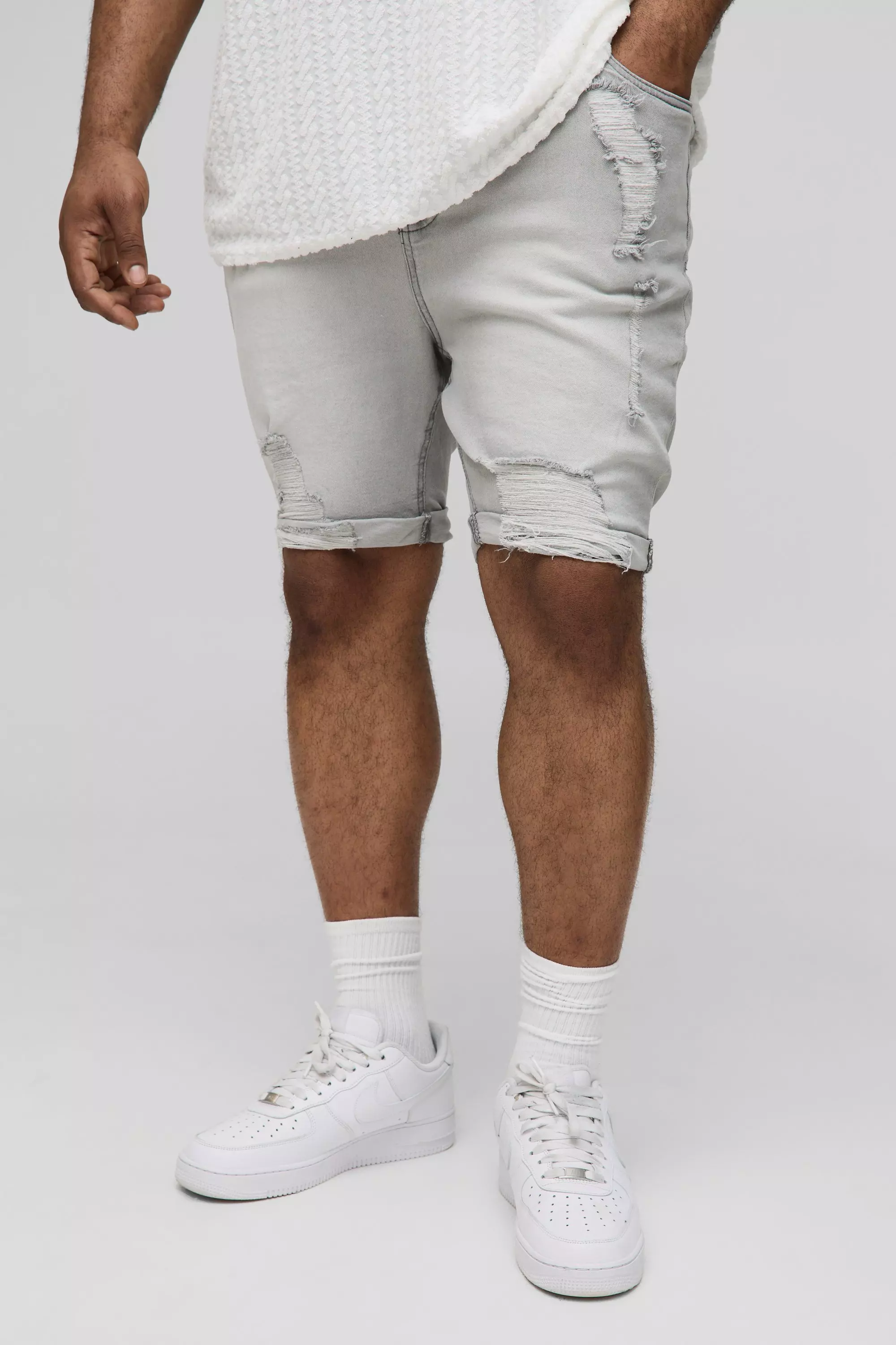Grey Plus Skinny Stretch Ripped Jean Shorts alternative image