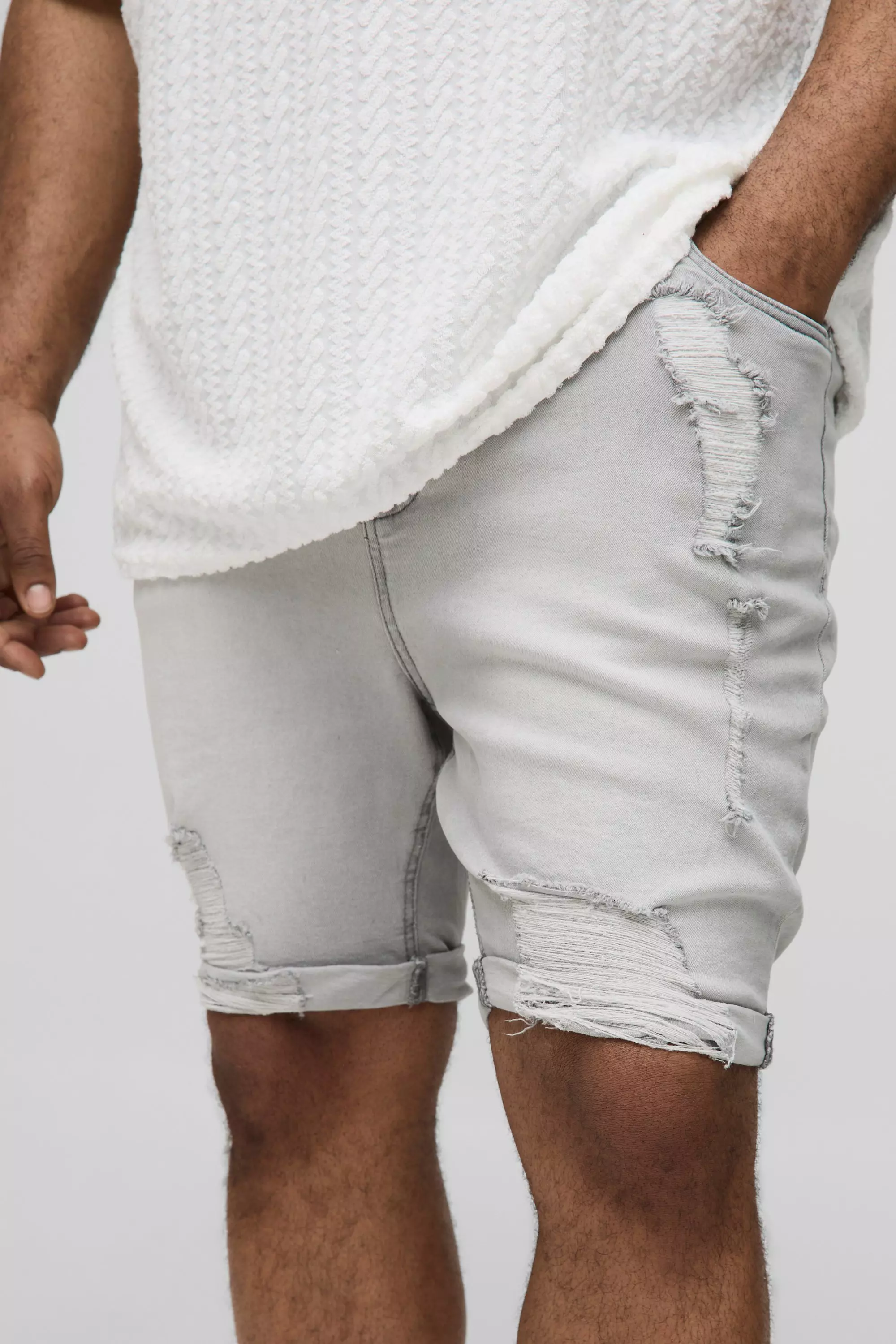 Grey Plus Skinny Stretch Ripped Jean Shorts alternative image