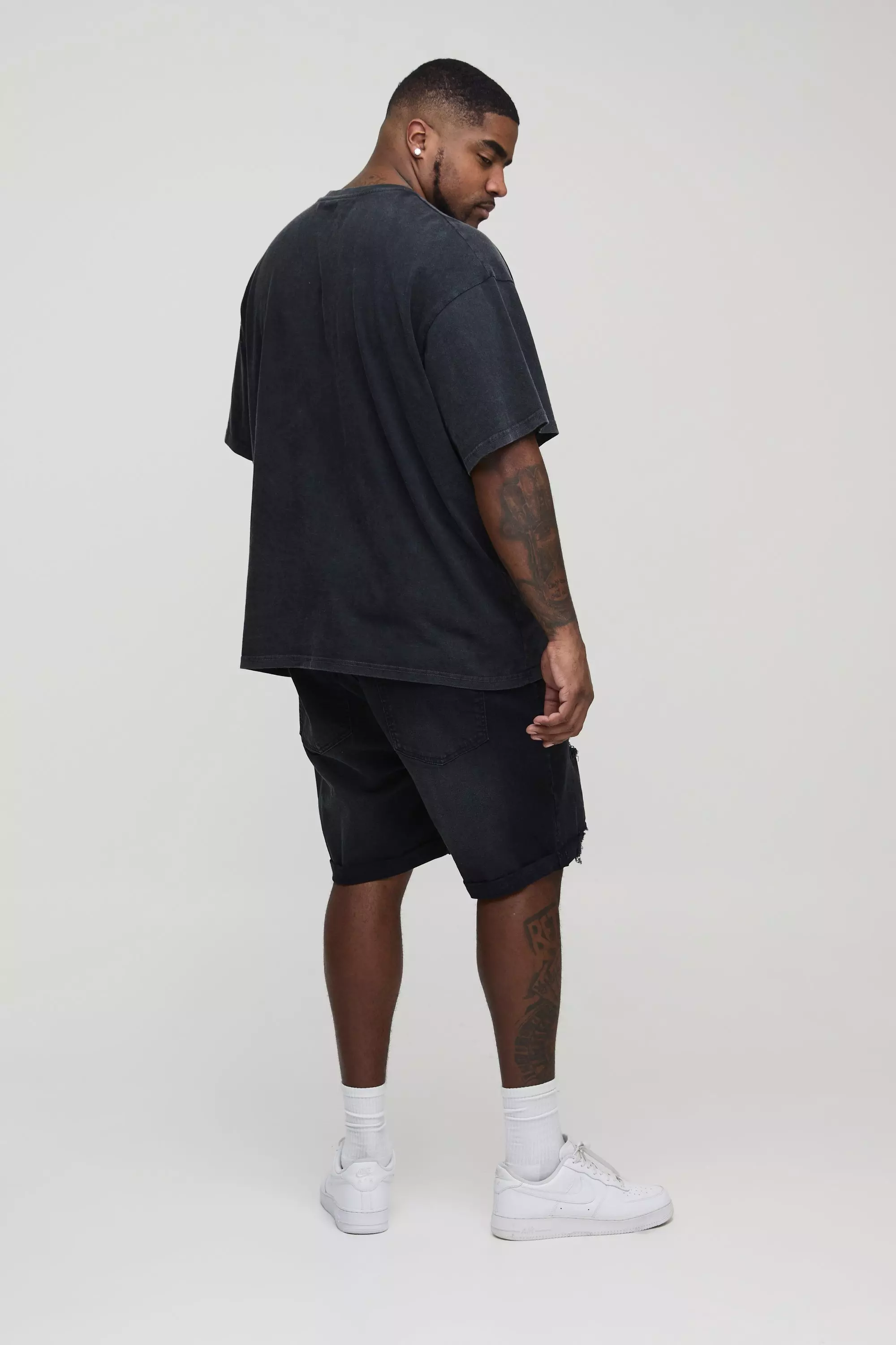 Plus Skinny Stretch Ripped Jean Shorts | boohooMAN USA