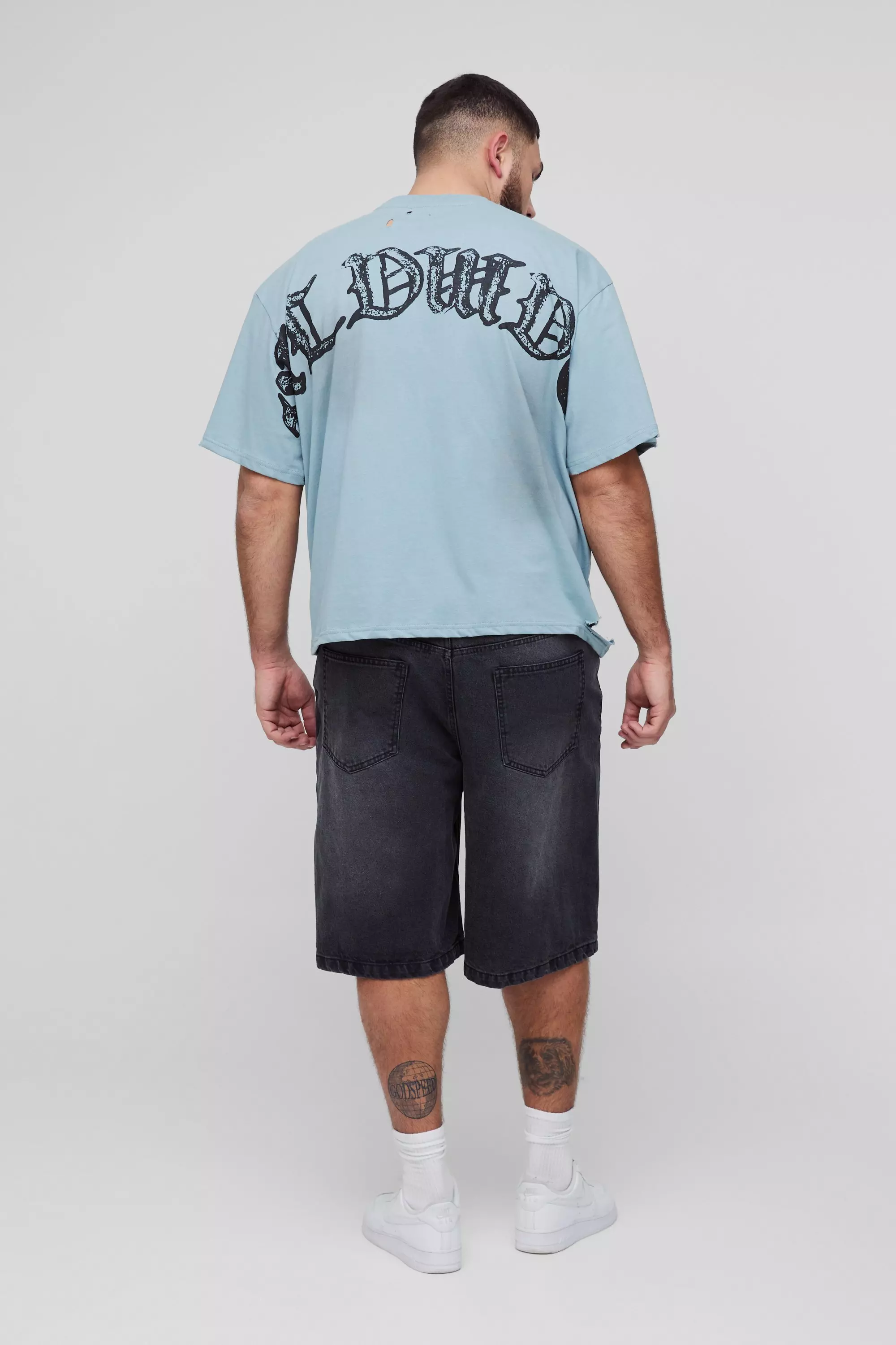 Plus Relaxed Fit Jorts | boohooMAN UK