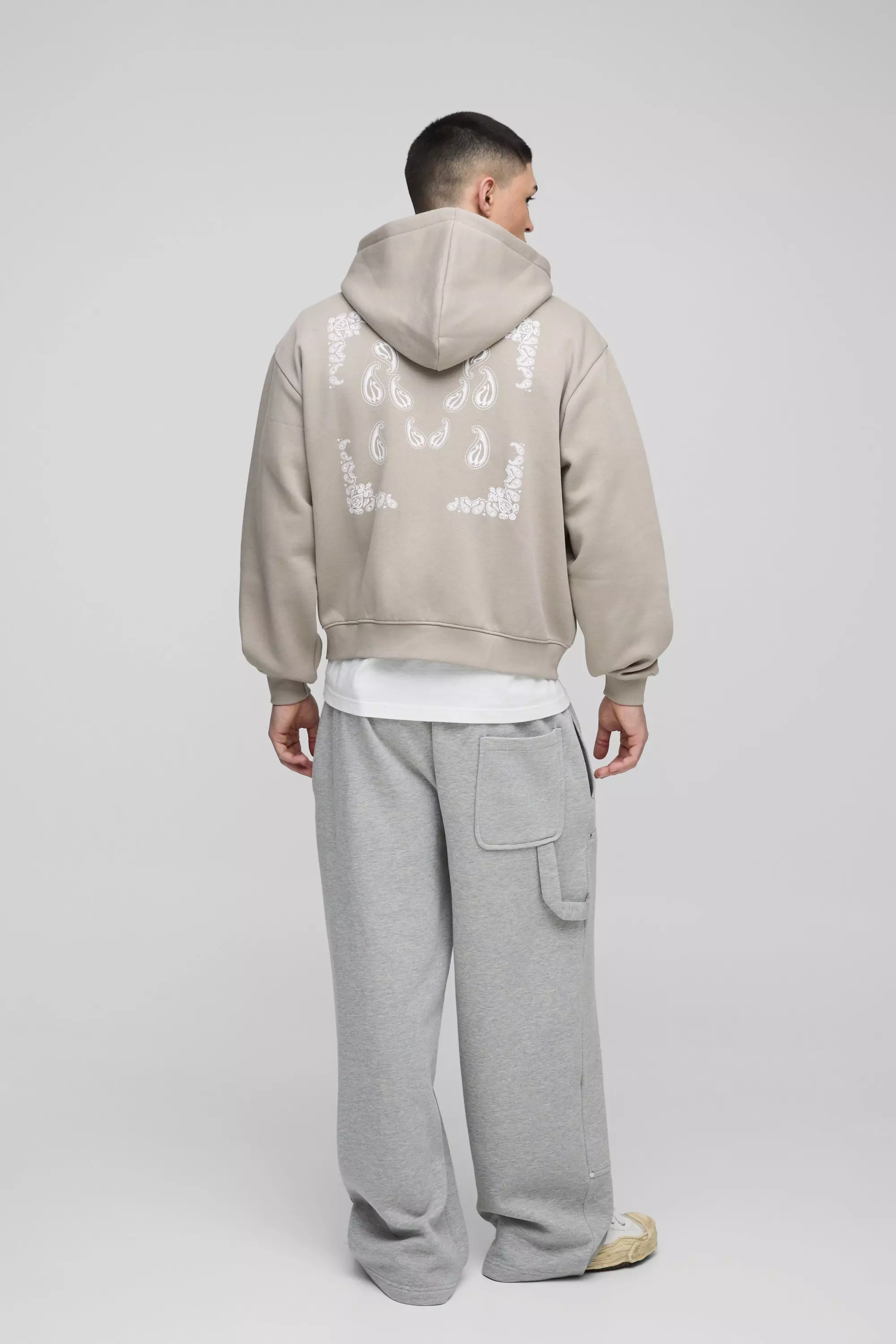 Hoodie mit Paisley-Print und Reißverschluss, Taupe alternatives Bild