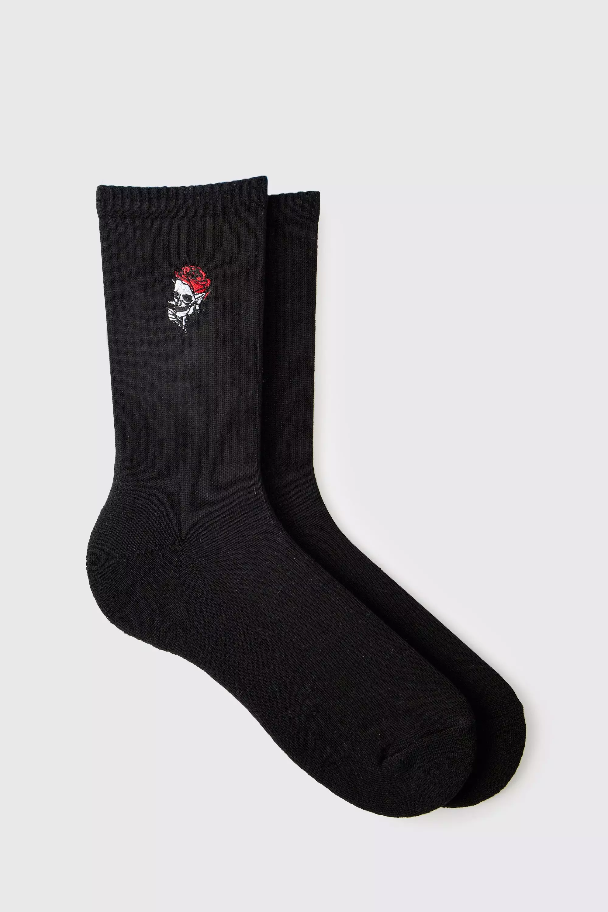 Black Rose Embroidered Half Terry Socks alternative image