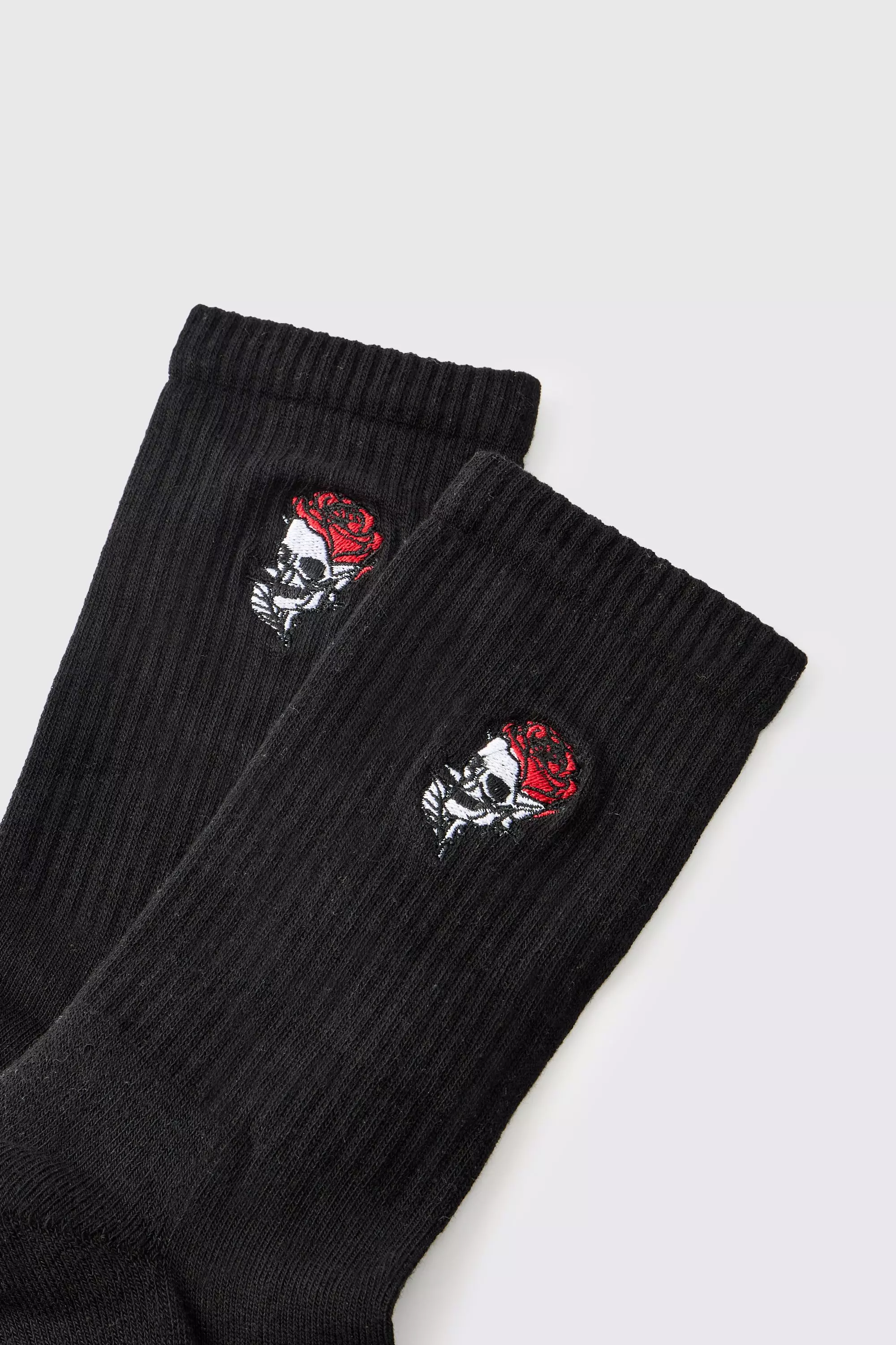 Black Rose Embroidered Half Terry Socks alternative image
