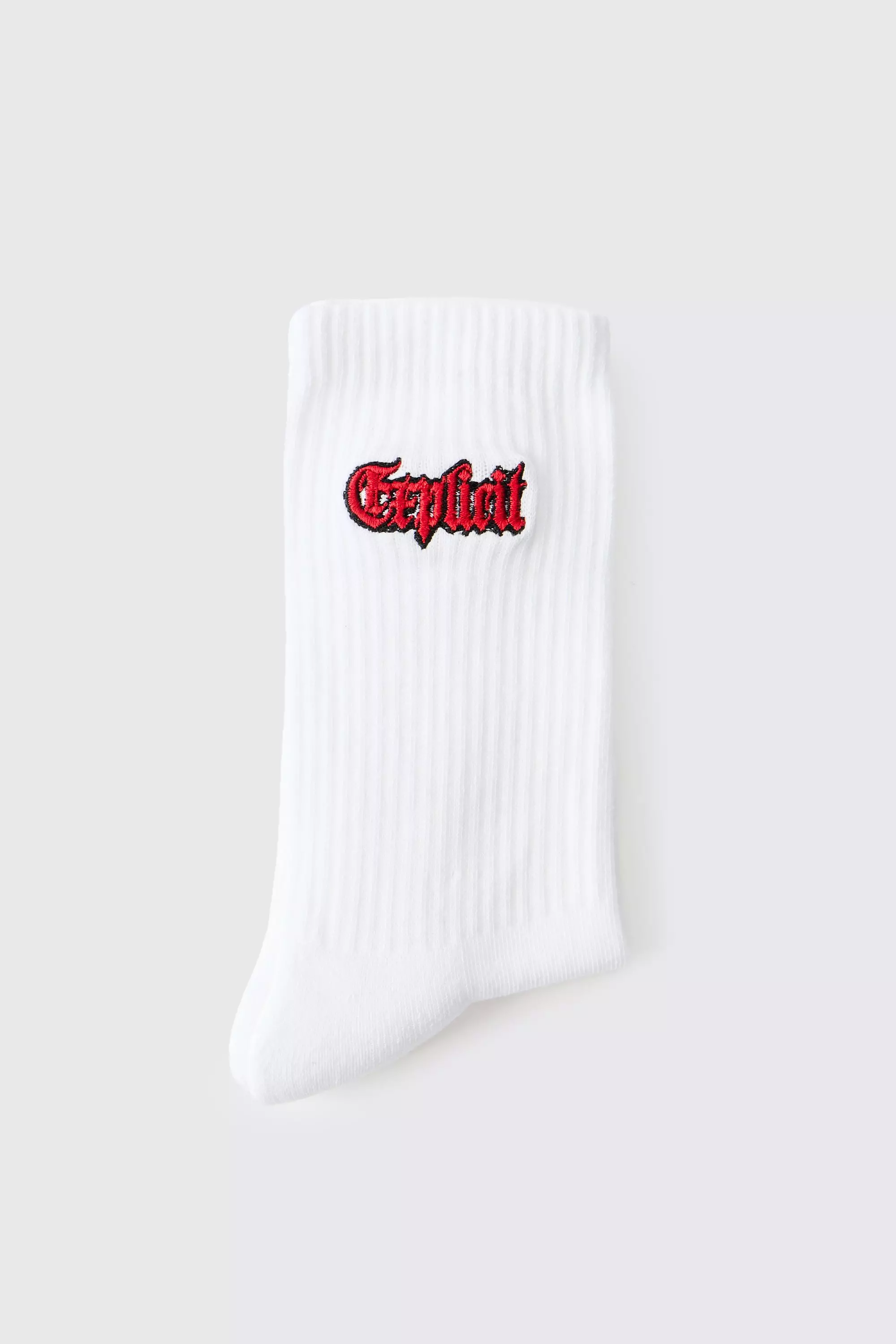 White Explicit Embroidered Half Terry Socks alternative image