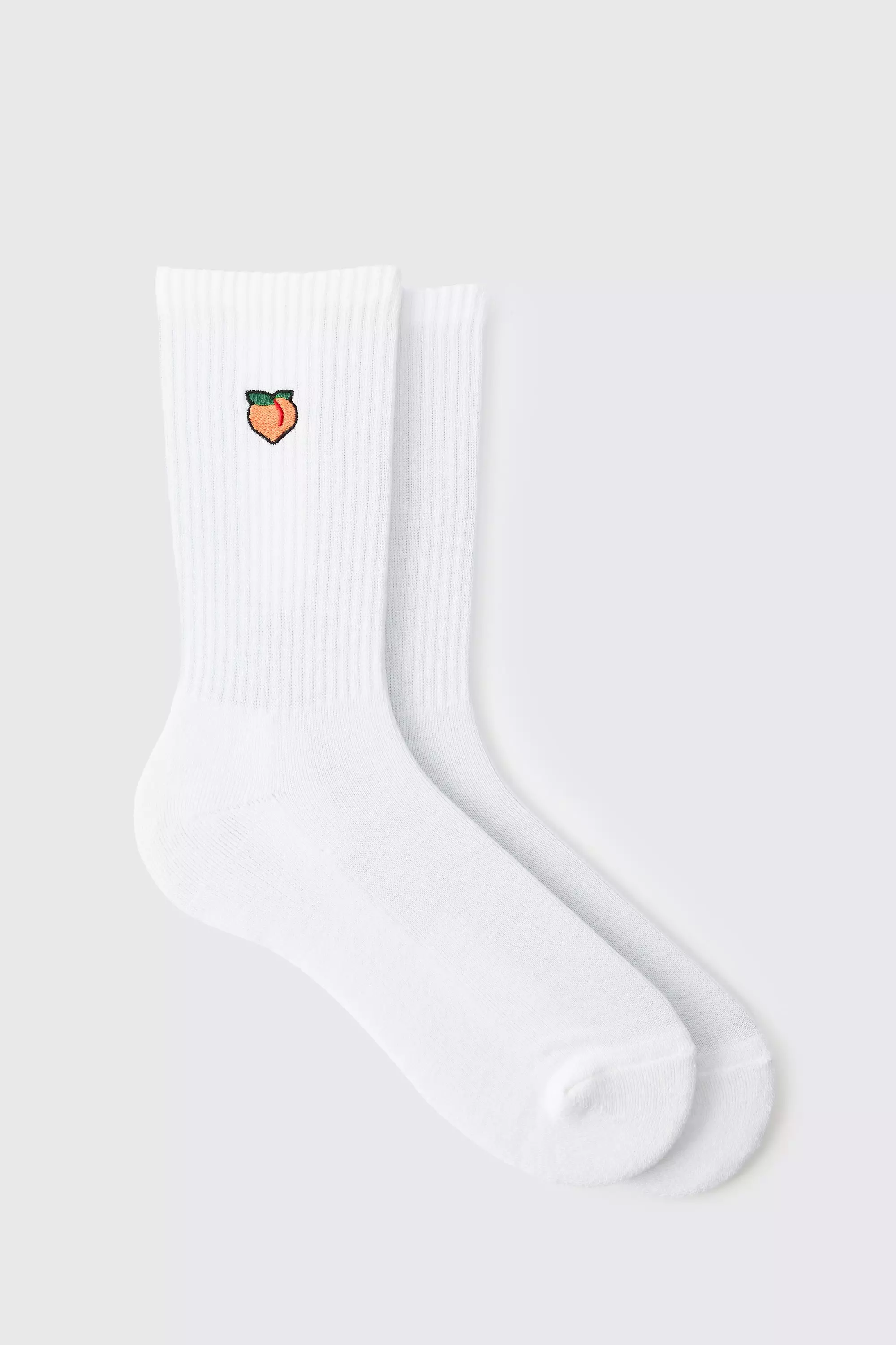 White Peach Embroidered Half Terry Socks