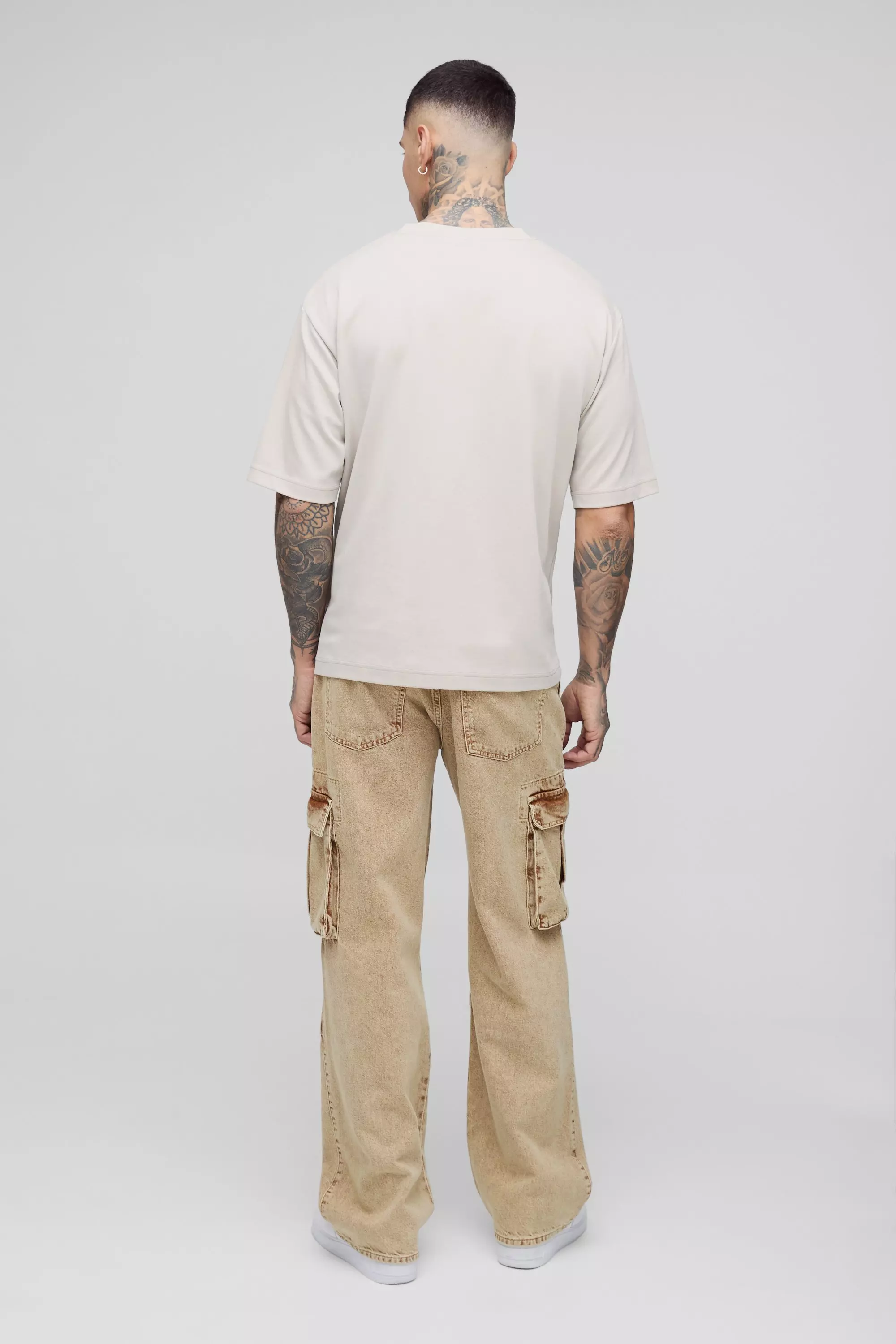 Stone Tall Acid Wash Pleat Knee Cargo Jeans alternative image
