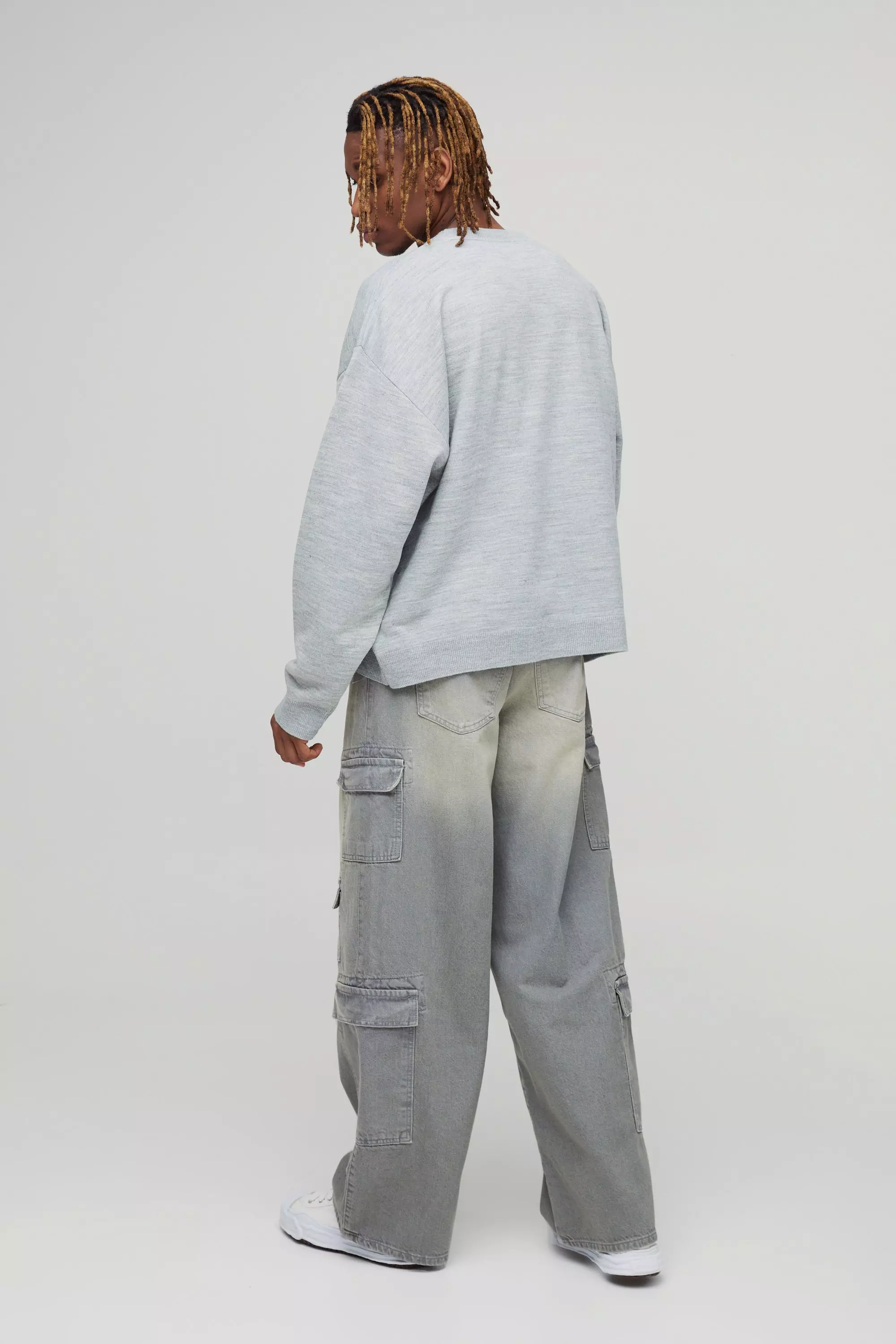 Tall - Jean cargo baggy à poches multiples, Grey autre image