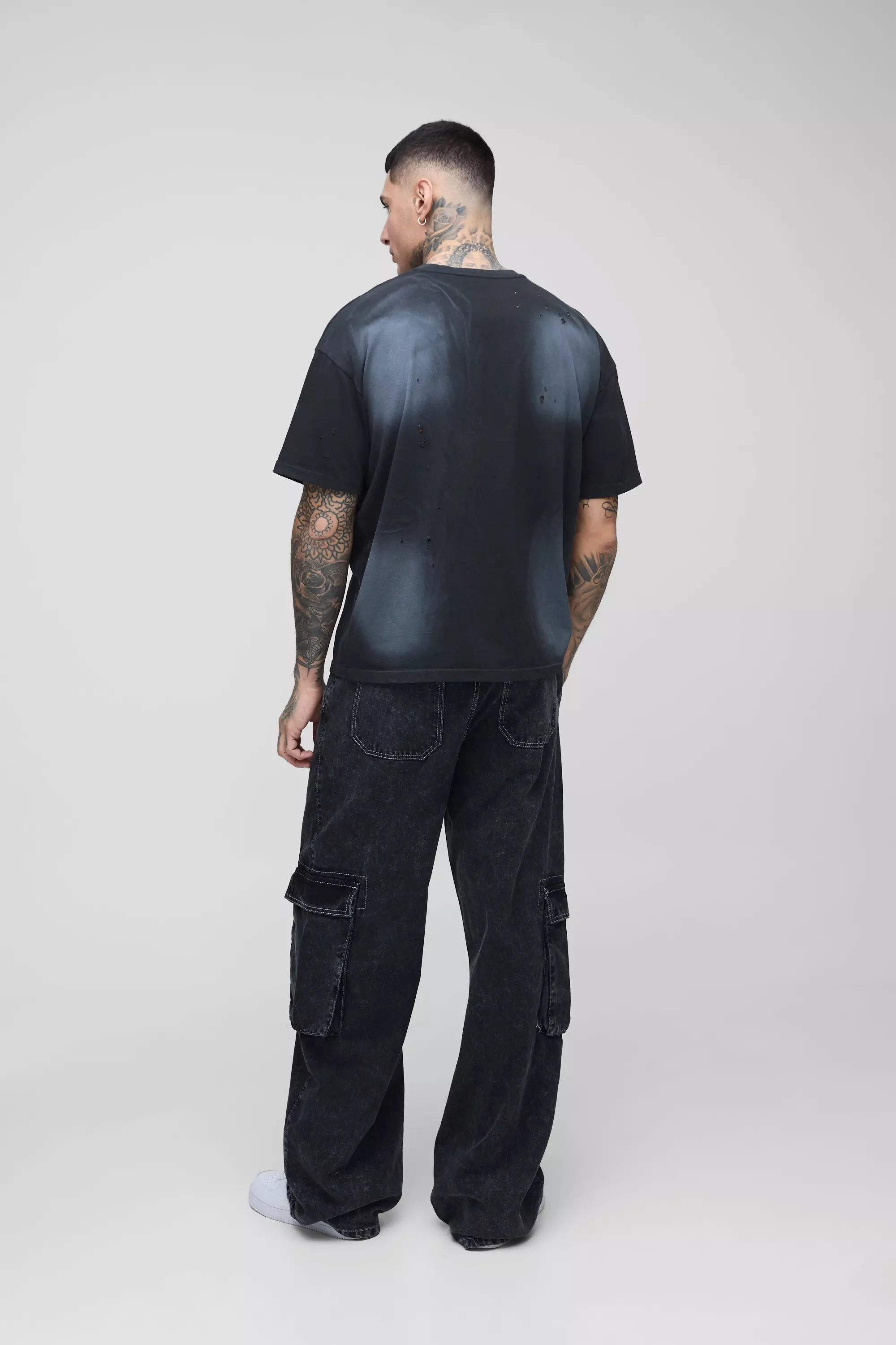 Tall - Jean cargo délavé à coutures contrastantes, Washed black autre image