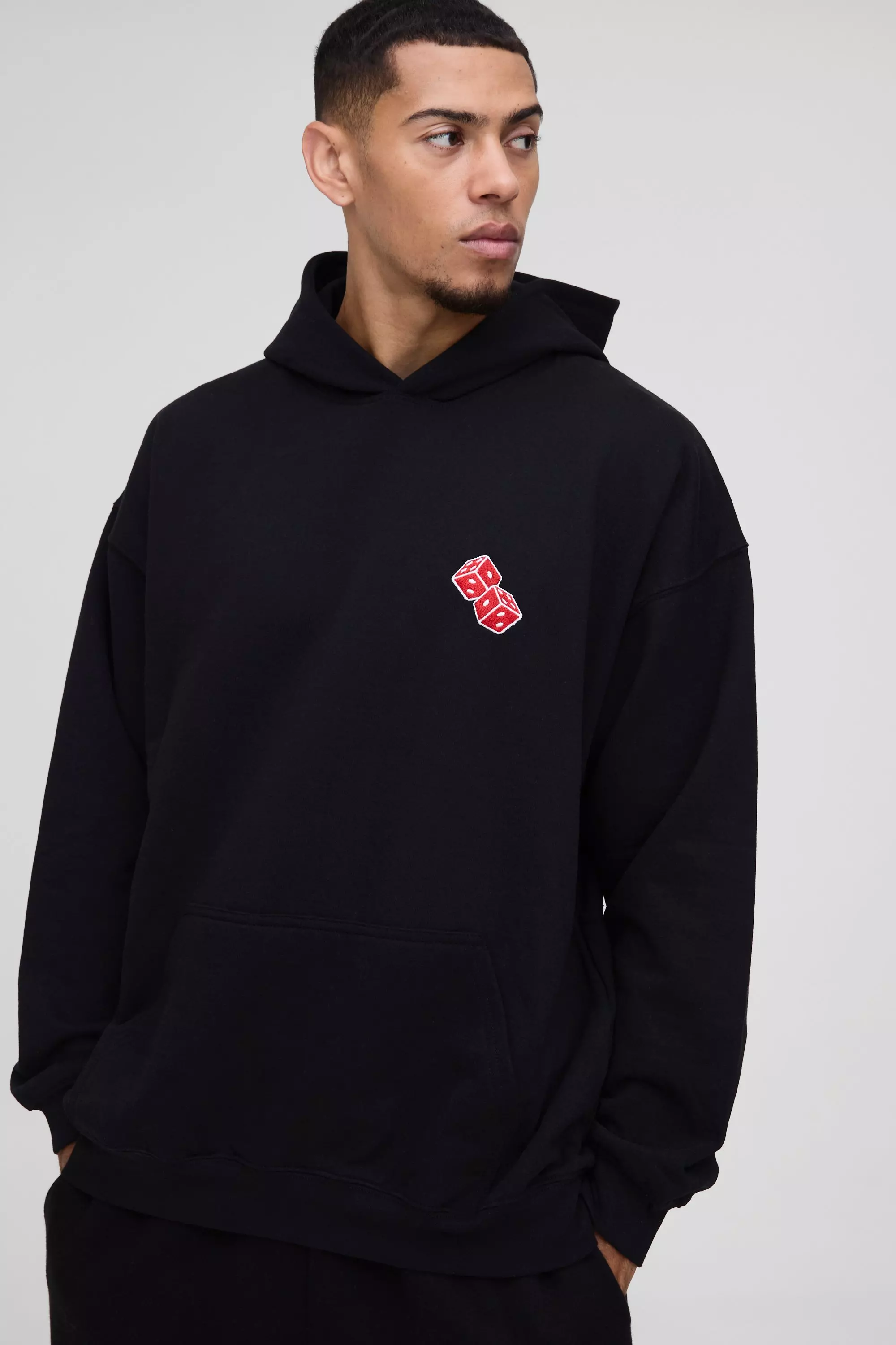 Felpa Oversize Con Ricamo Di Dadi E Cappuccio, Black immagine alternativa