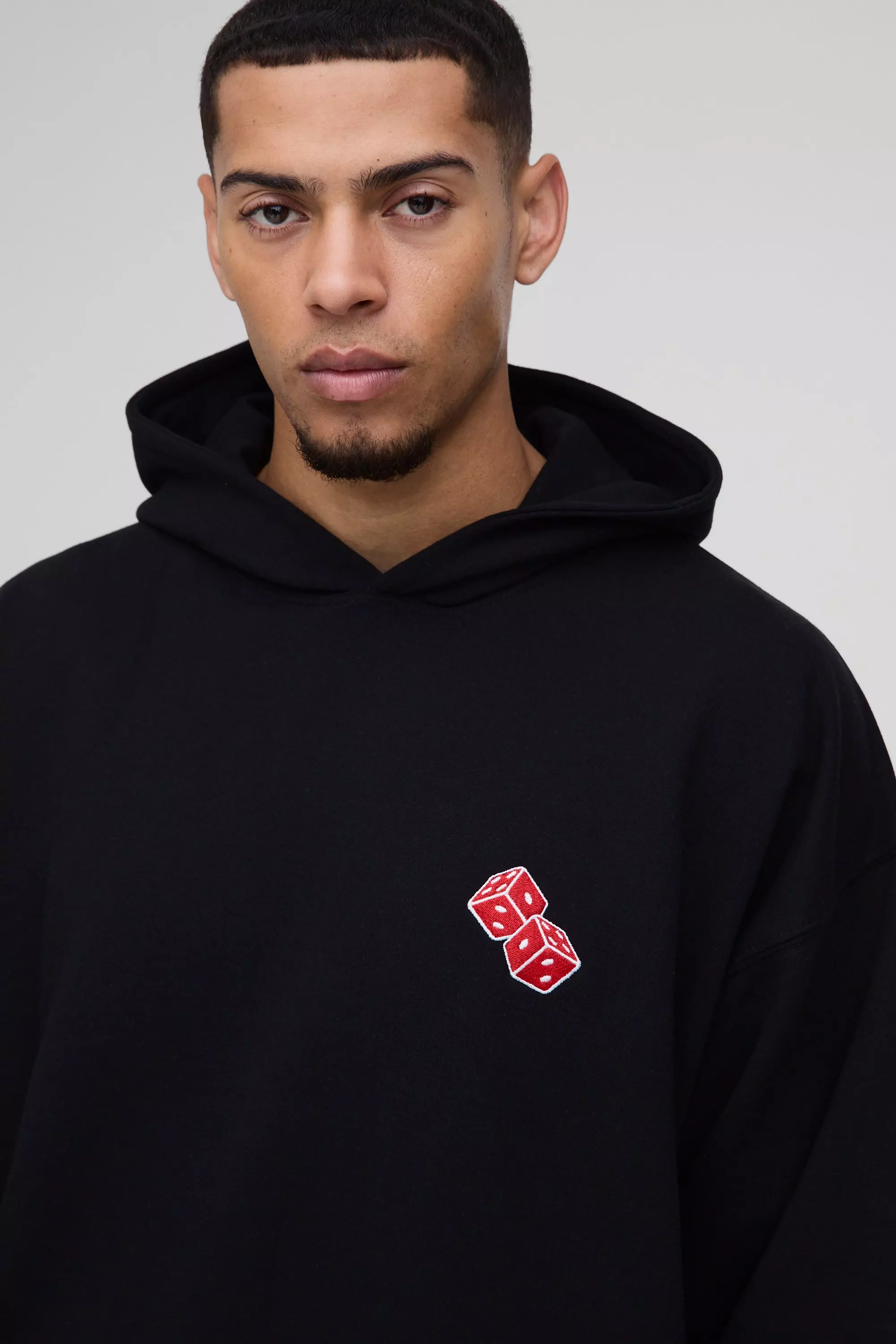 Felpa Oversize Con Ricamo Di Dadi E Cappuccio, Black immagine alternativa
