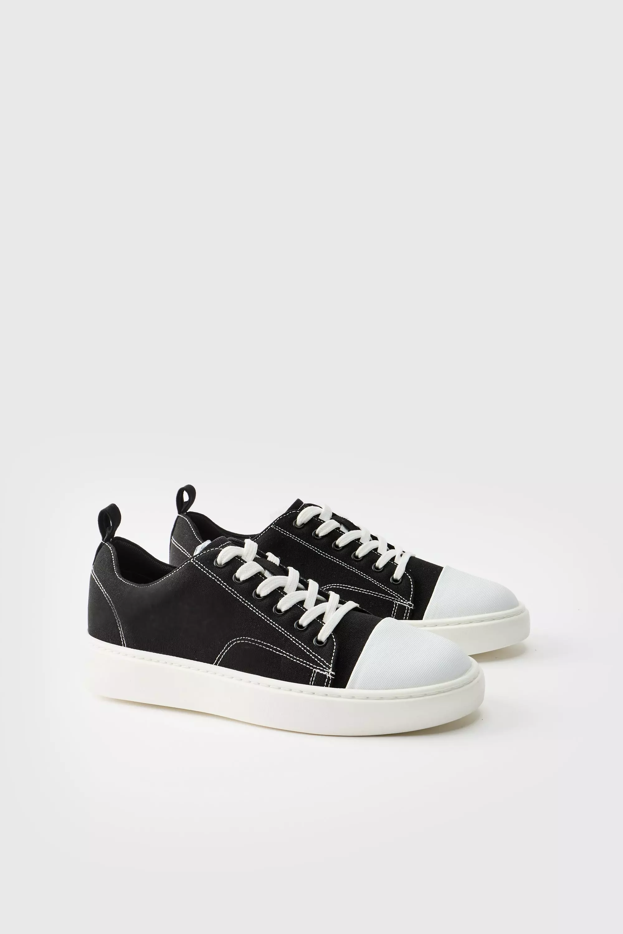 Black Canvas Gympen Met Contrasterende Stiksels alternatieve afbeelding
