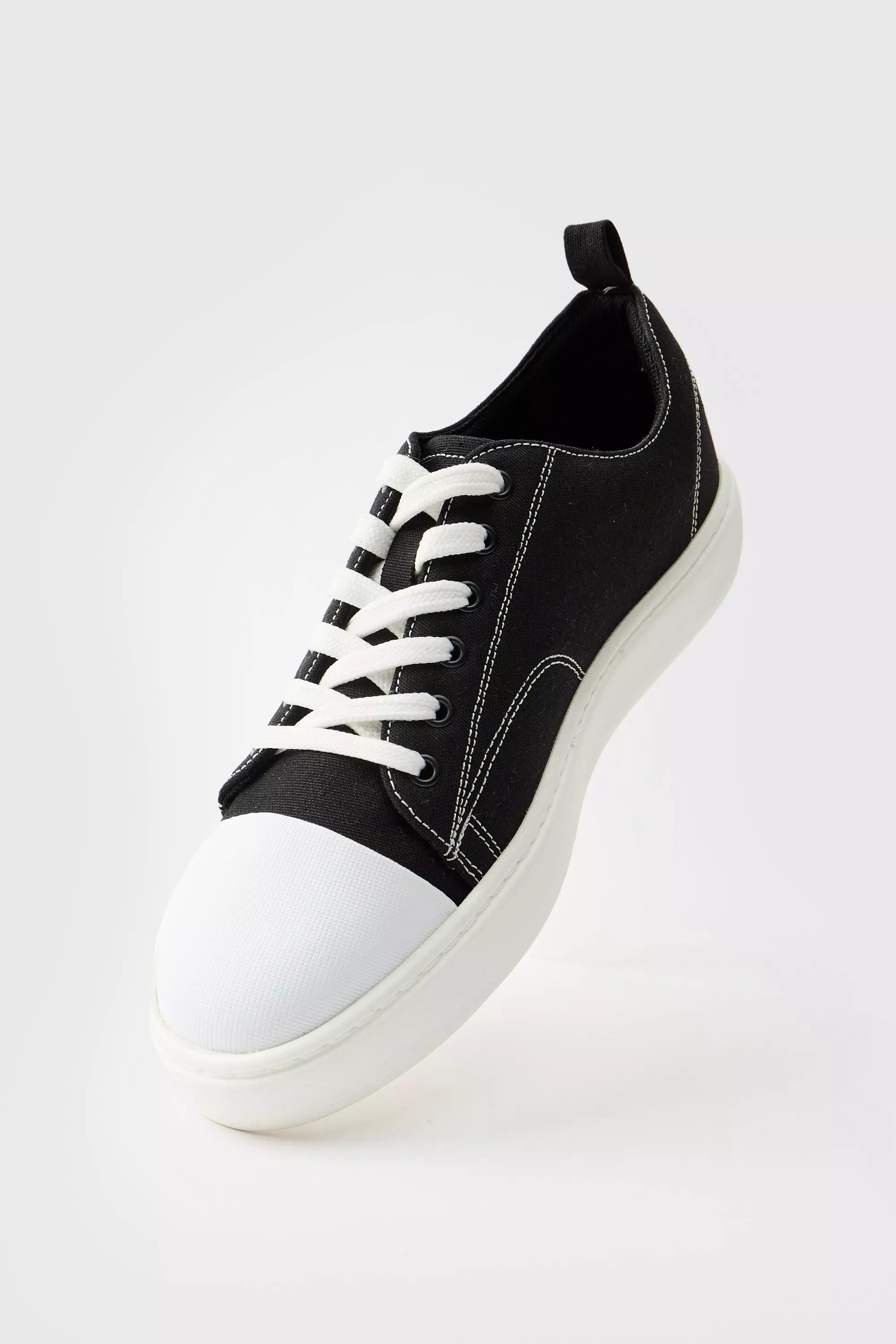 Black Canvas Gympen Met Contrasterende Stiksels alternatieve afbeelding