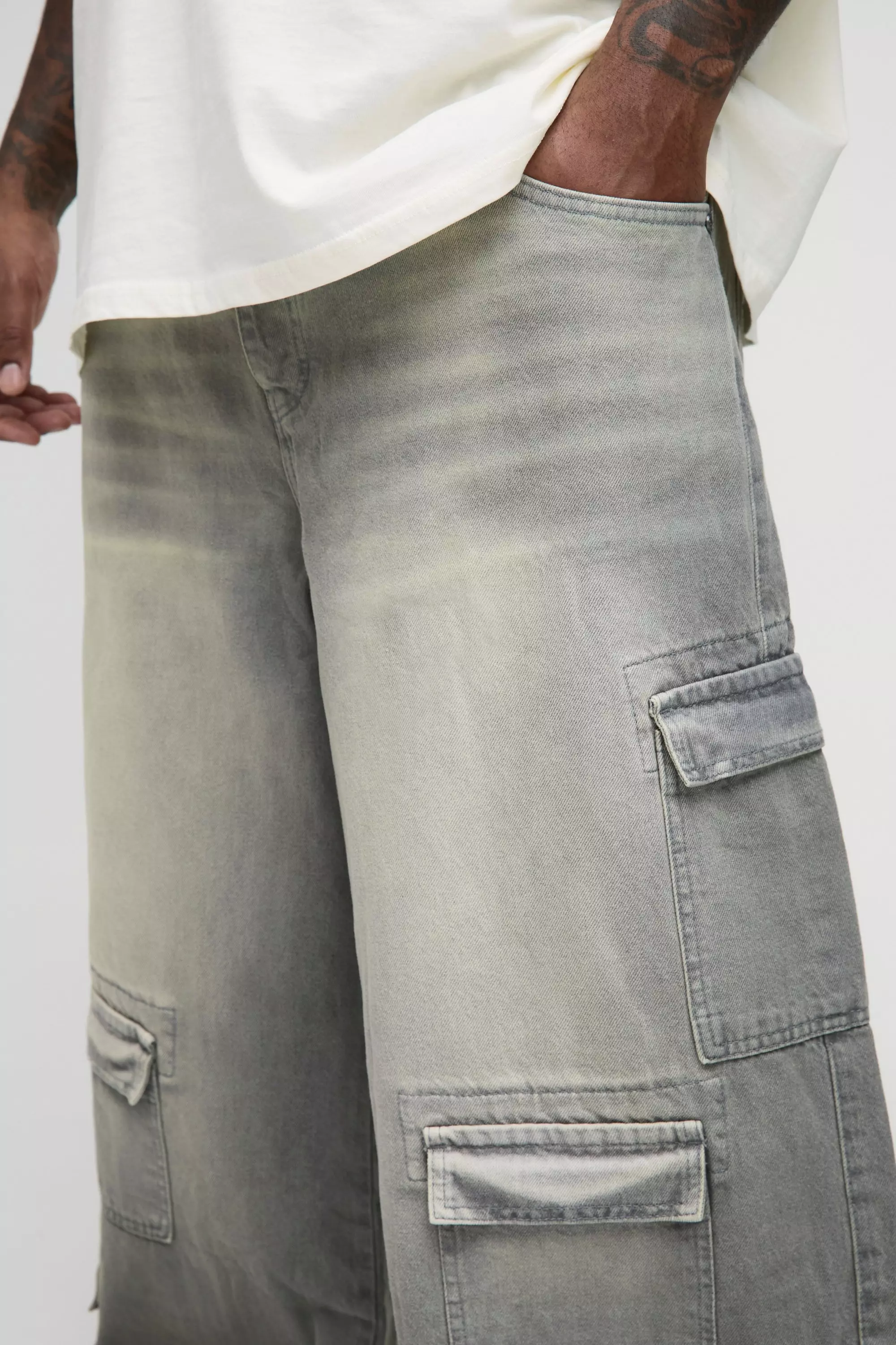 Grey Plus Multi Pocket Baggy Cargo Jeans alternative image