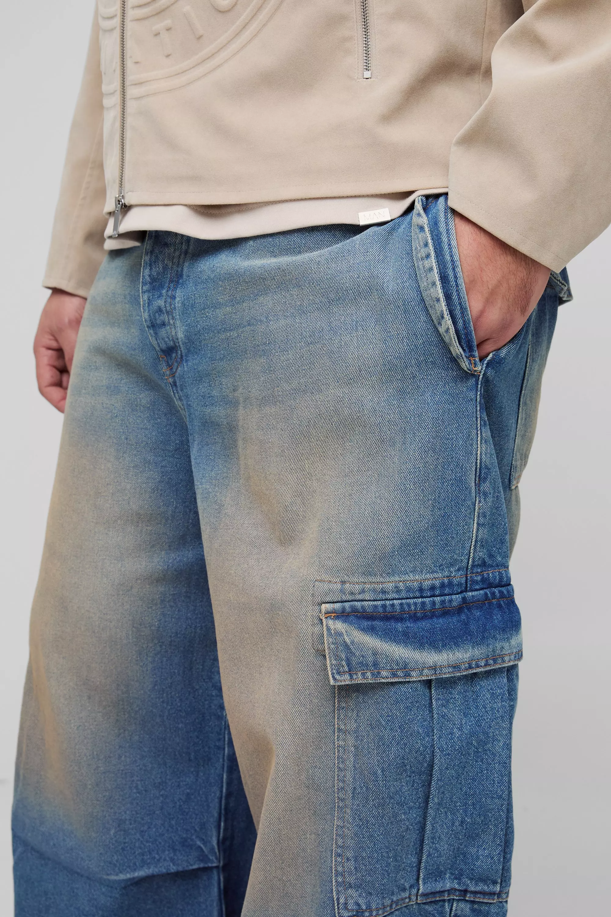 Grande taille - Jean cargo baggy, Mid wash autre image