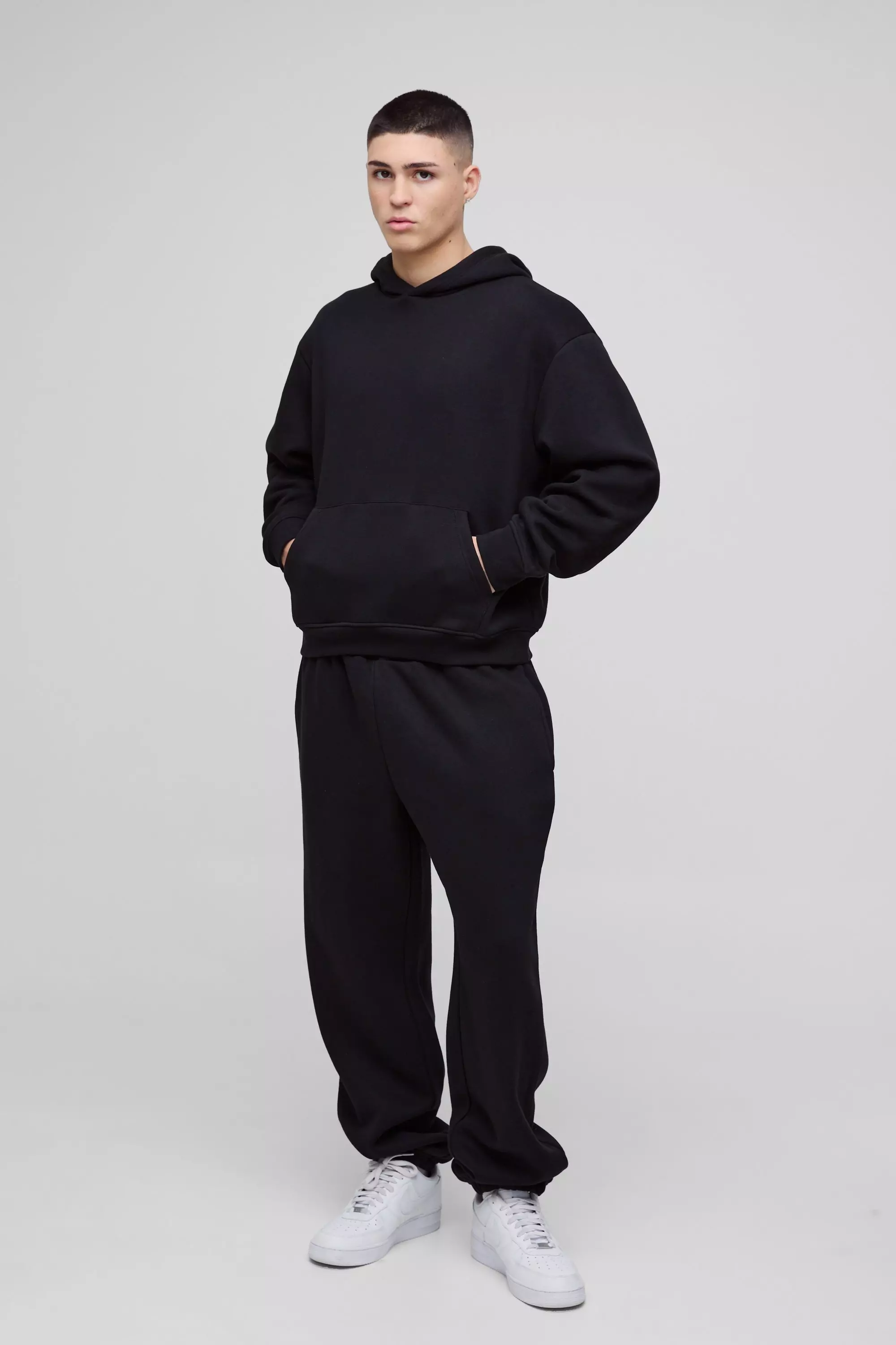 Black Oversized Boxy Hooded Tracksuit