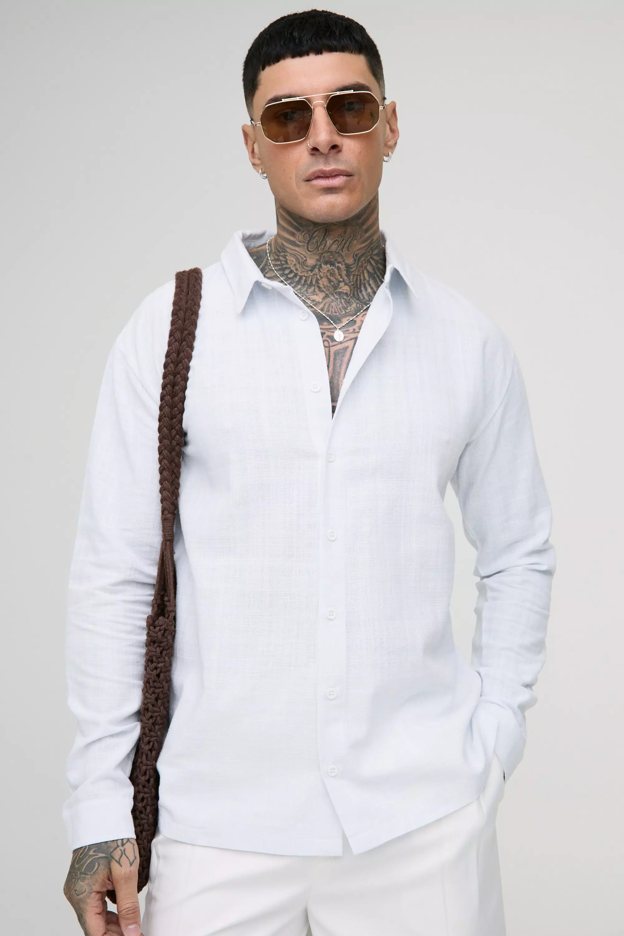 Tall langärmliges Oversize Leinen-Hemd, White alternatives Bild
