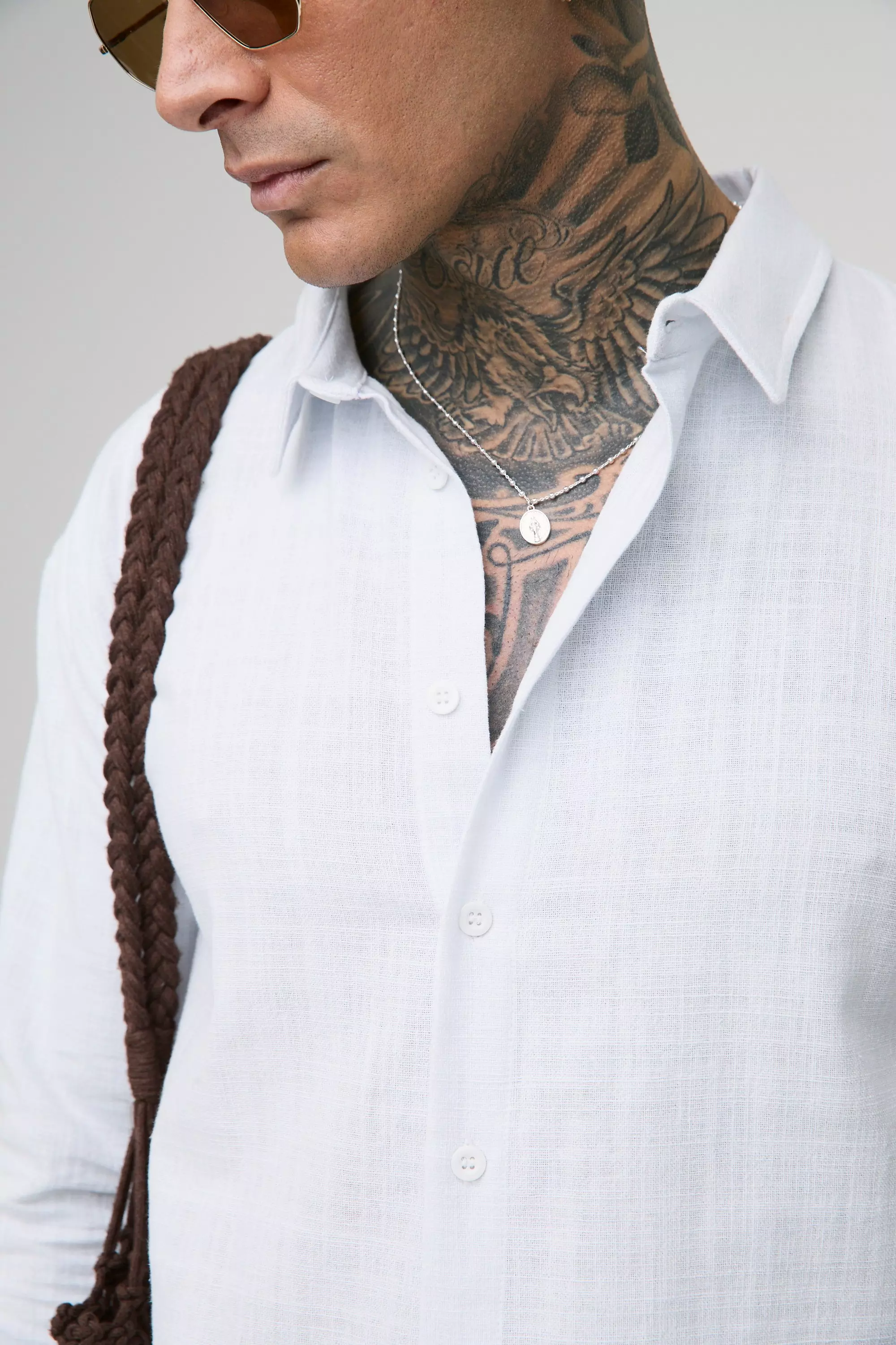 Tall langärmliges Oversize Leinen-Hemd, White alternatives Bild