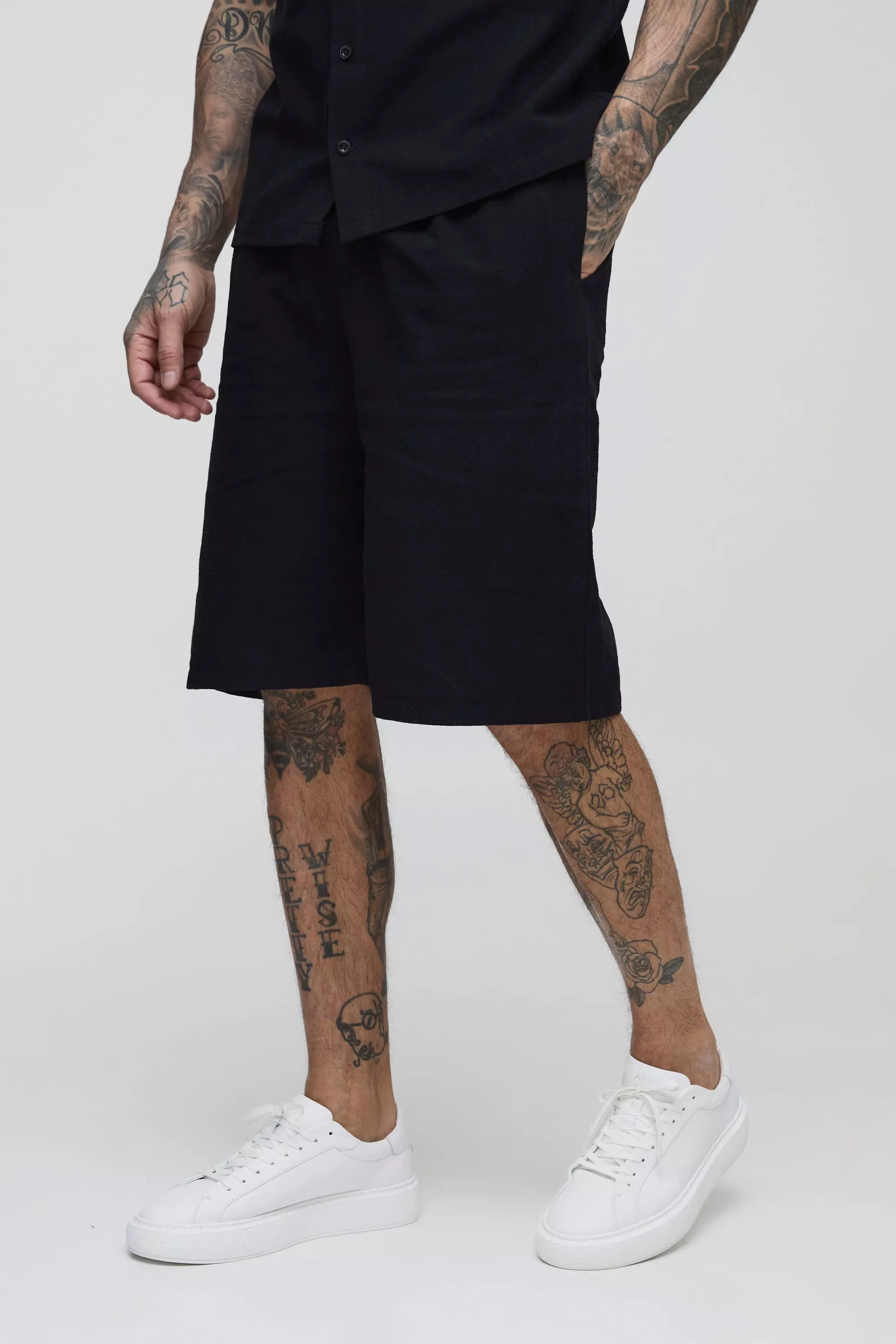 Black Tall Linen Relaxed Fit Shorts alternative image