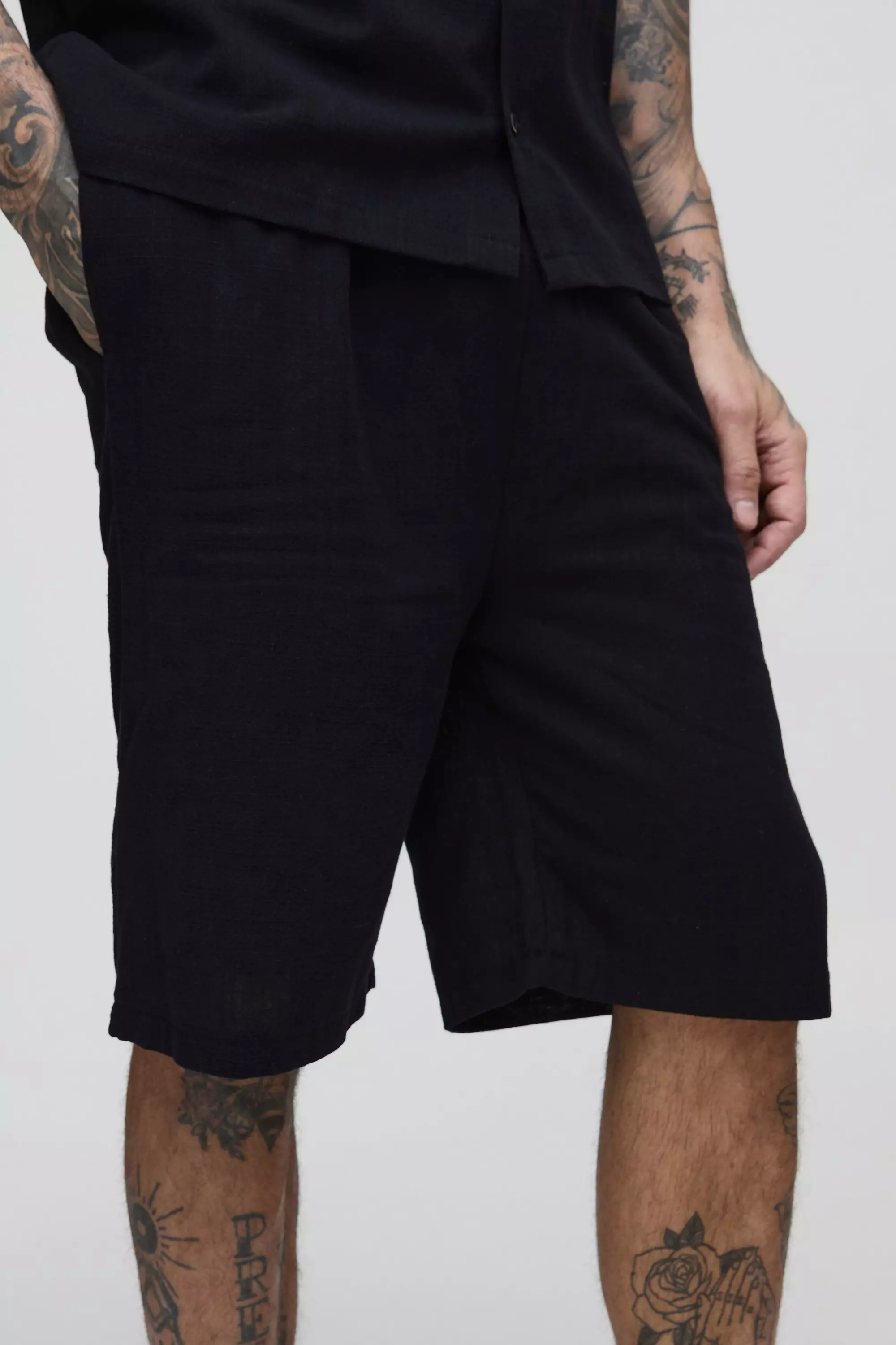 Black Tall Linen Relaxed Fit Shorts alternative image