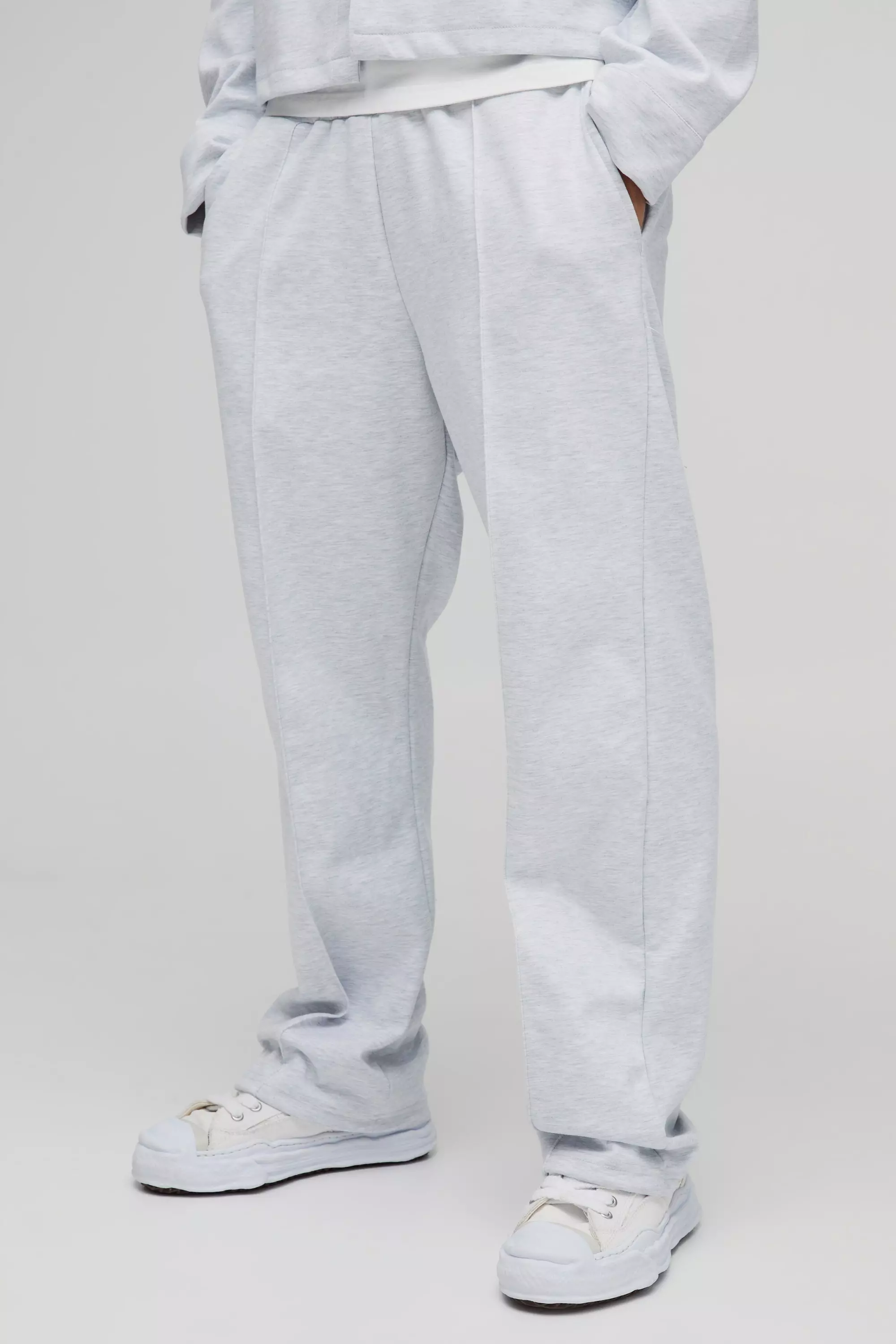 Grey marl Straight Leg Scuba Pintuck Front Pants alternative image