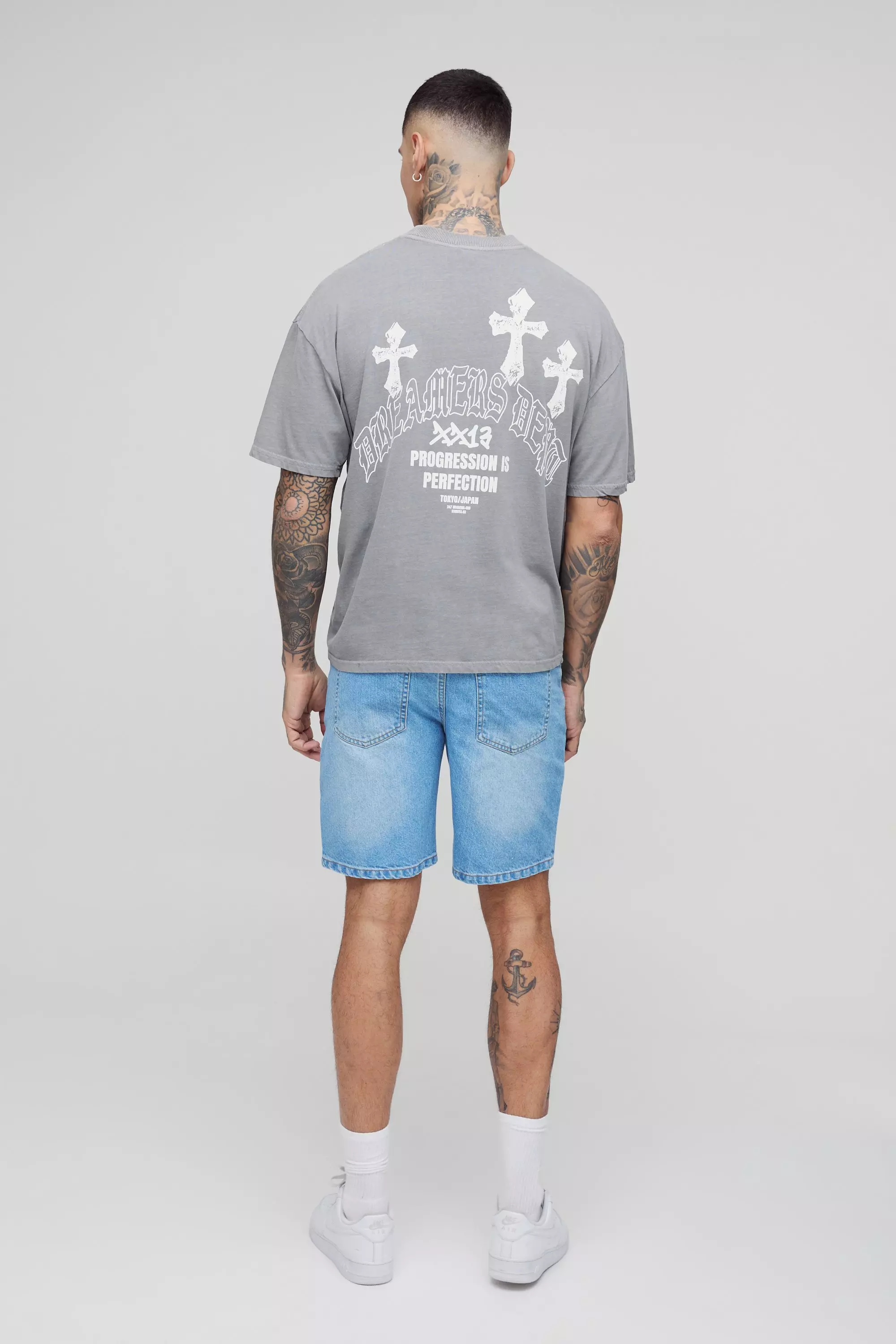 Tall - Short slim en jean rigide, Light wash autre image
