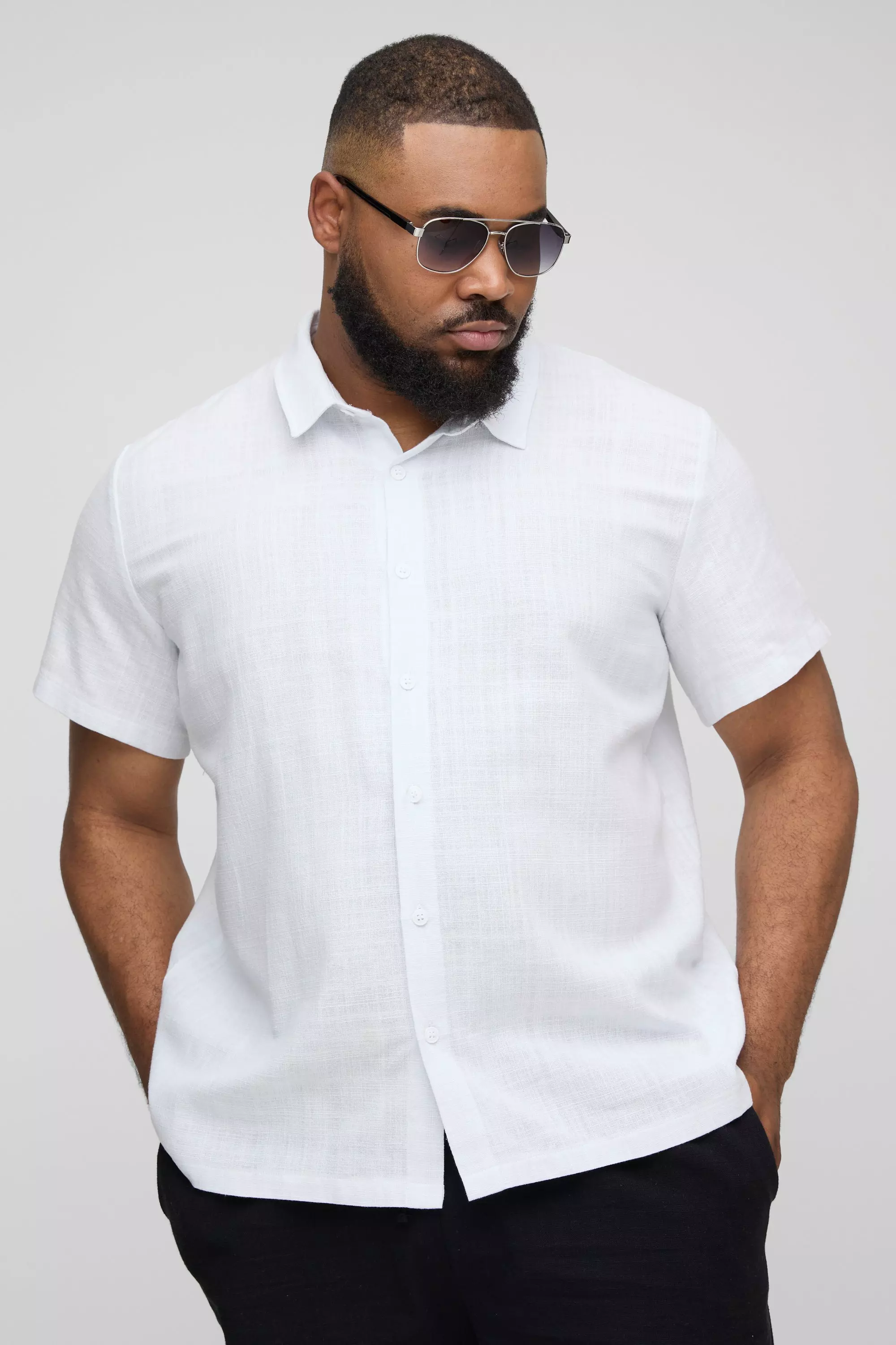 Plus langärmliges Oversize Leinen-Hemd, White alternatives Bild