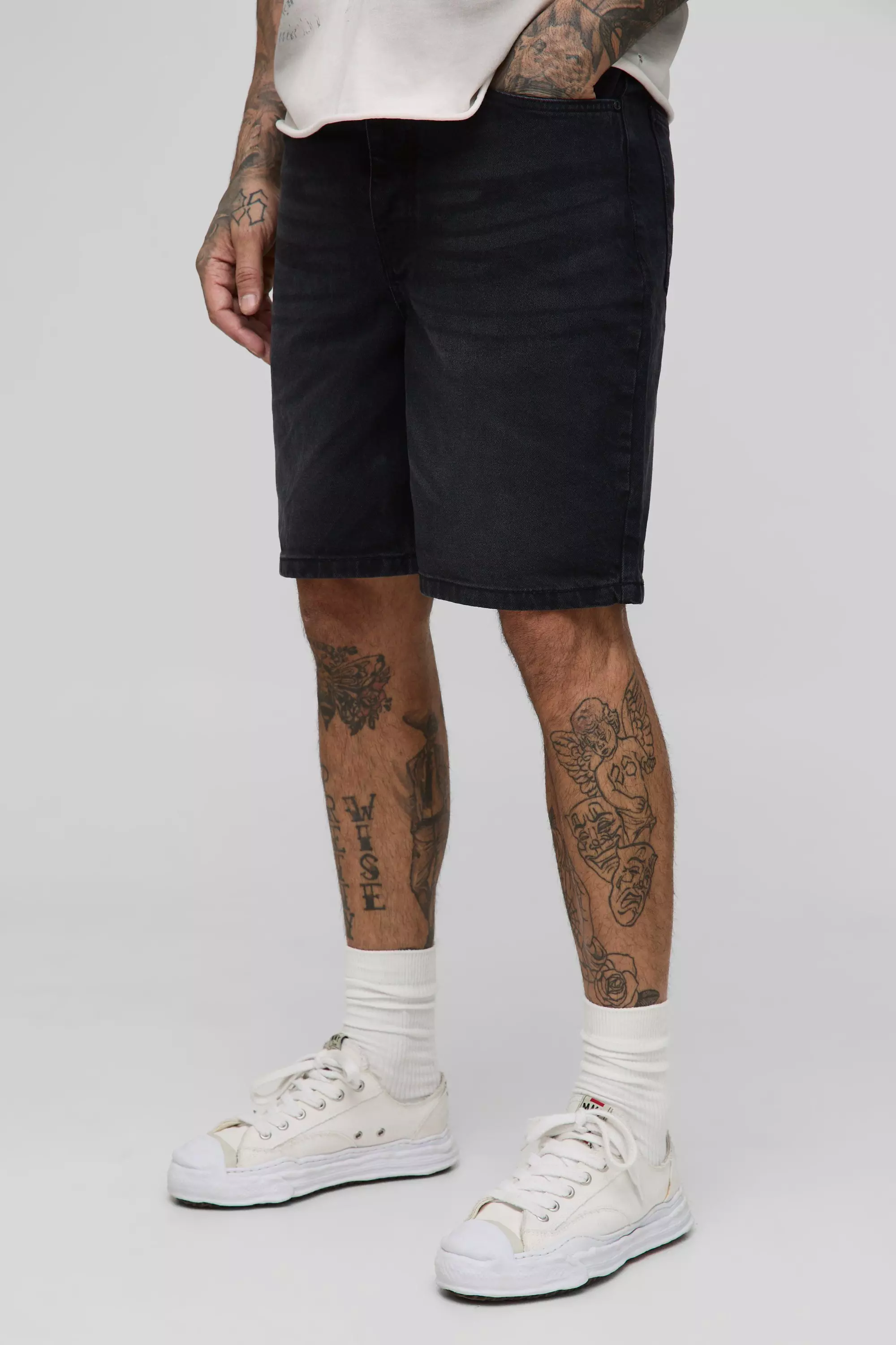 Charcoal Tall Relaxed Rigid Jean Shorts alternative image