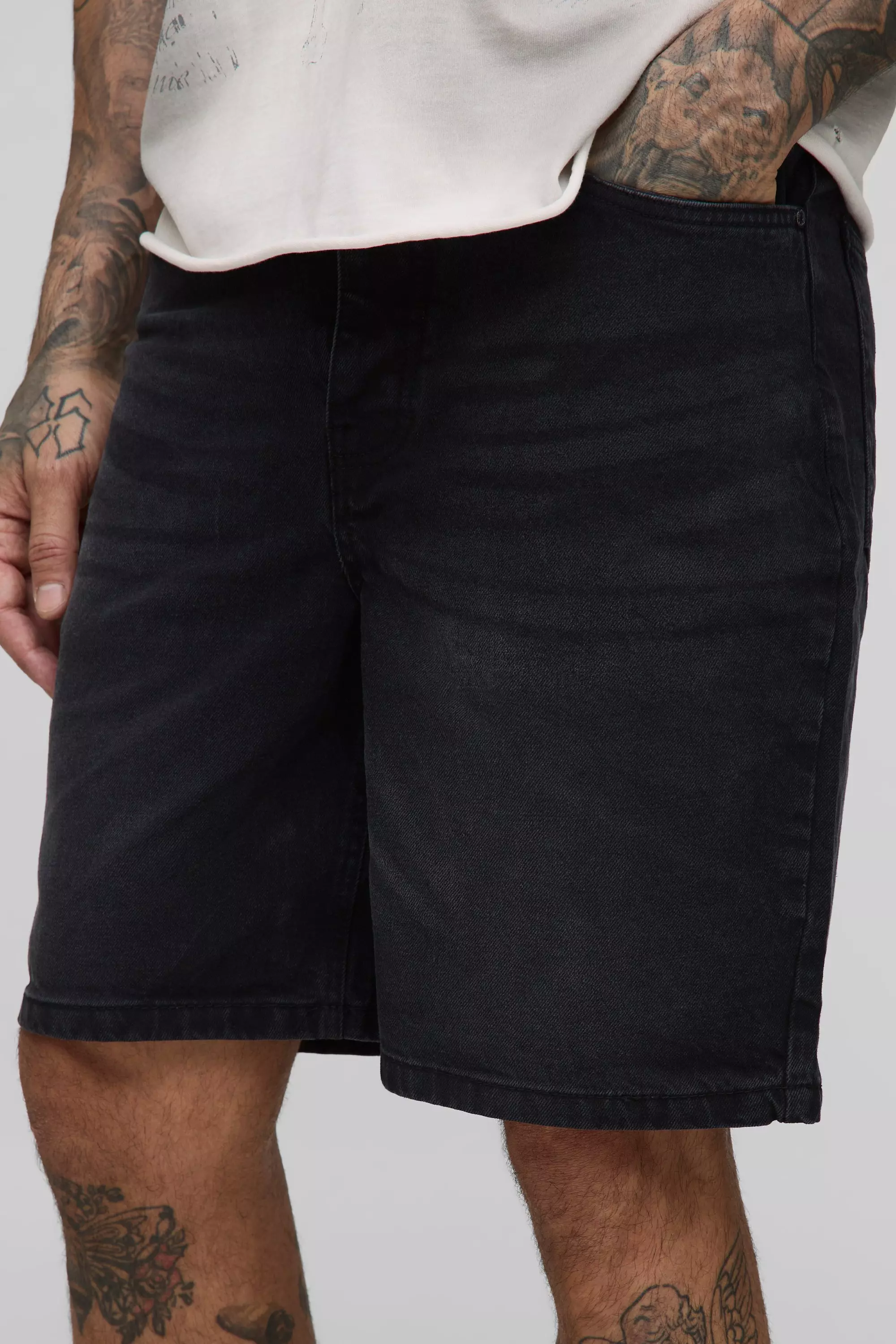 Charcoal Tall Relaxed Rigid Jean Shorts alternative image