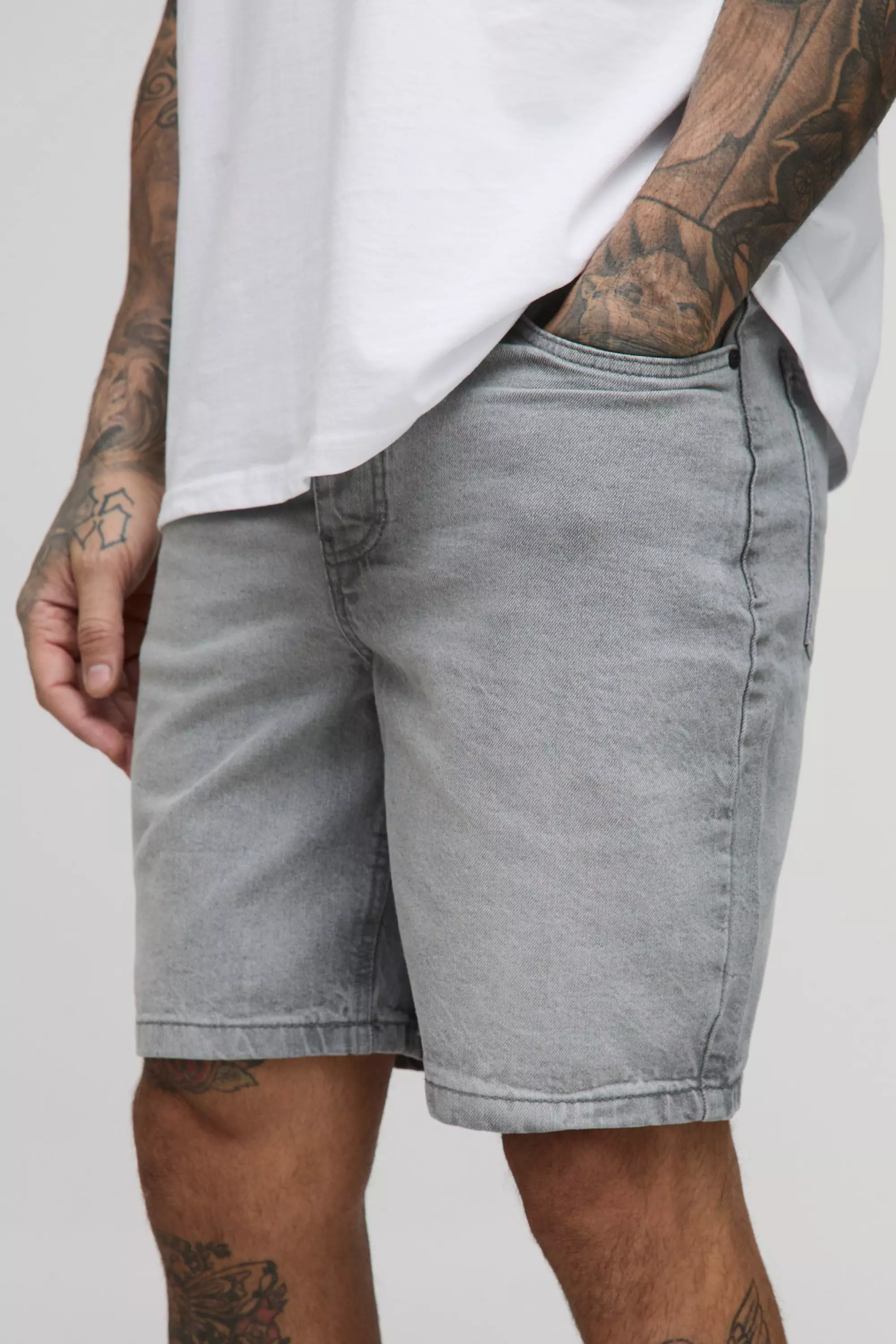 Tall Relaxed Rigid Jean Shorts | boohooMAN USA