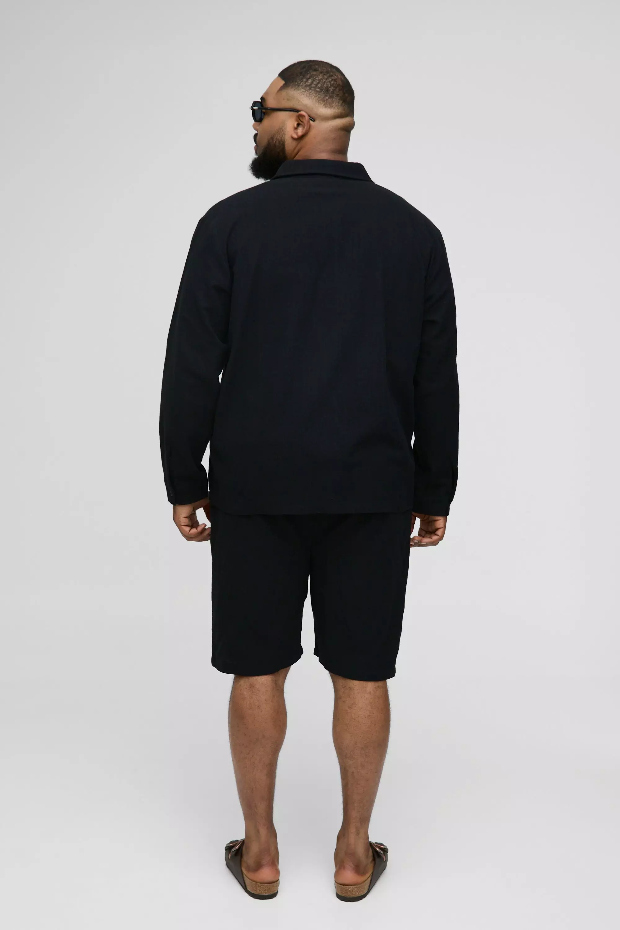 Black Plus Linen Oversized Relaxed Fit Shirt & Short Set alternative image