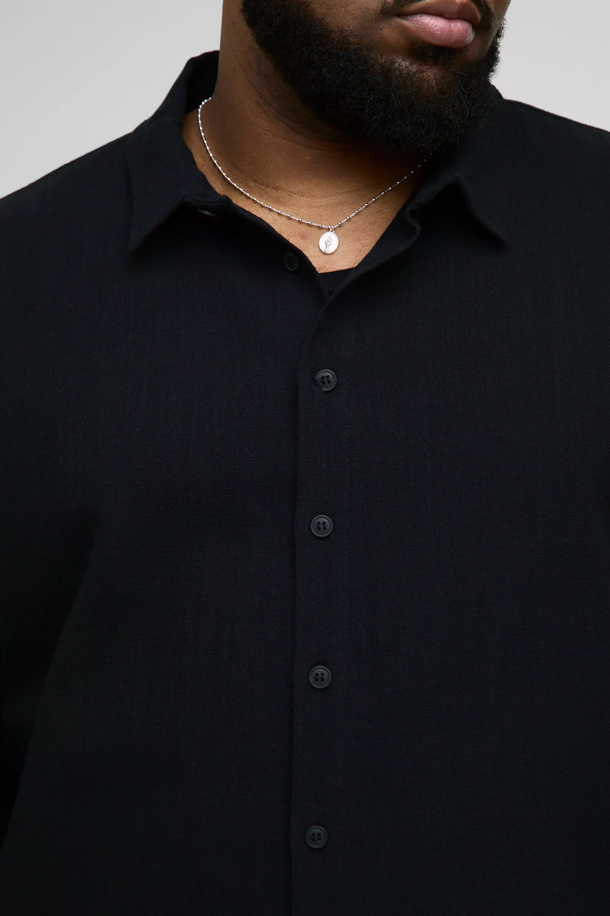 Black Plus Linen Oversized Relaxed Fit Shirt & Short Set alternative image