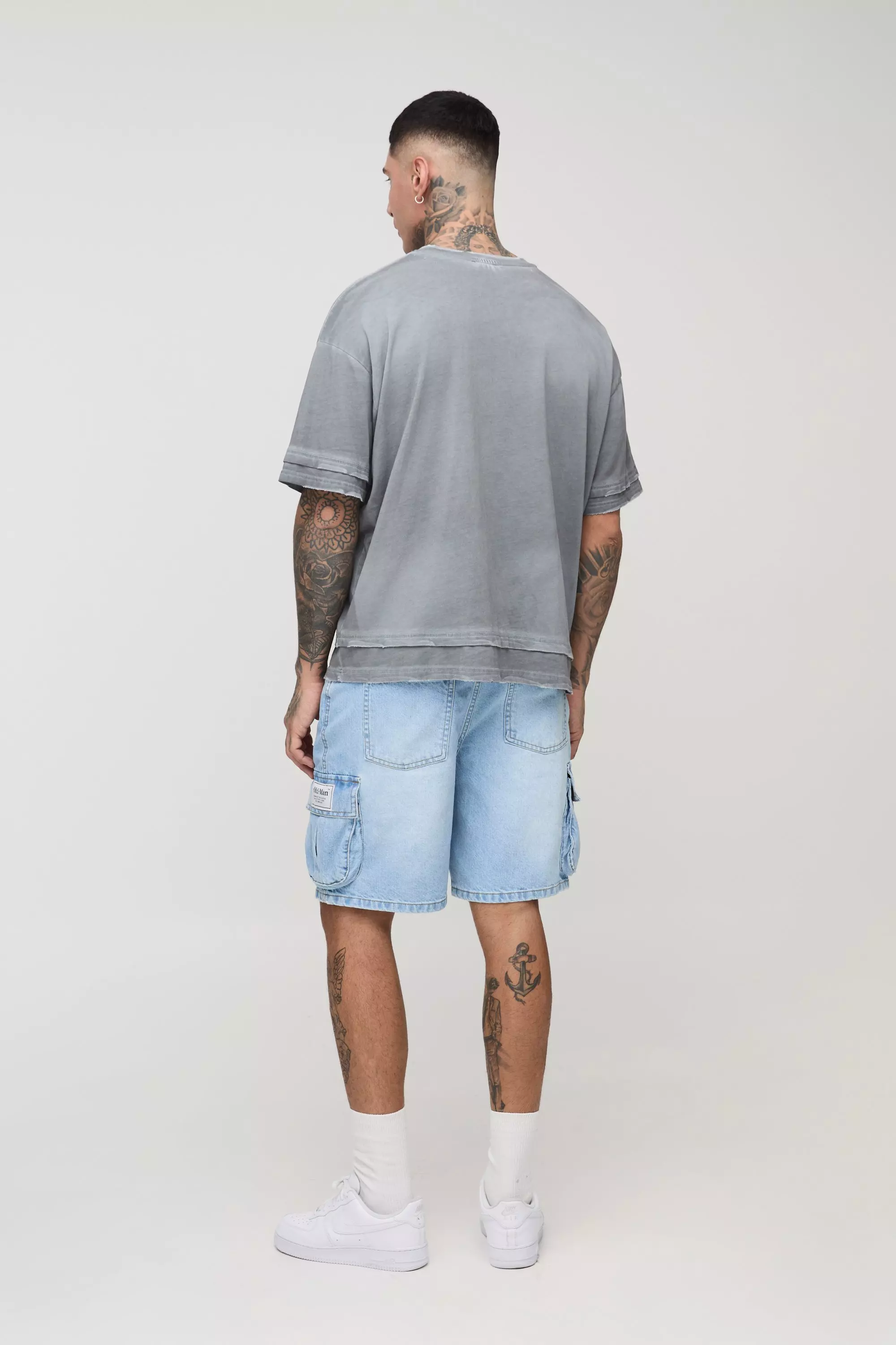 Light wash Tall Relaxed Woven Tab Denim Cargo Shorts alternative image