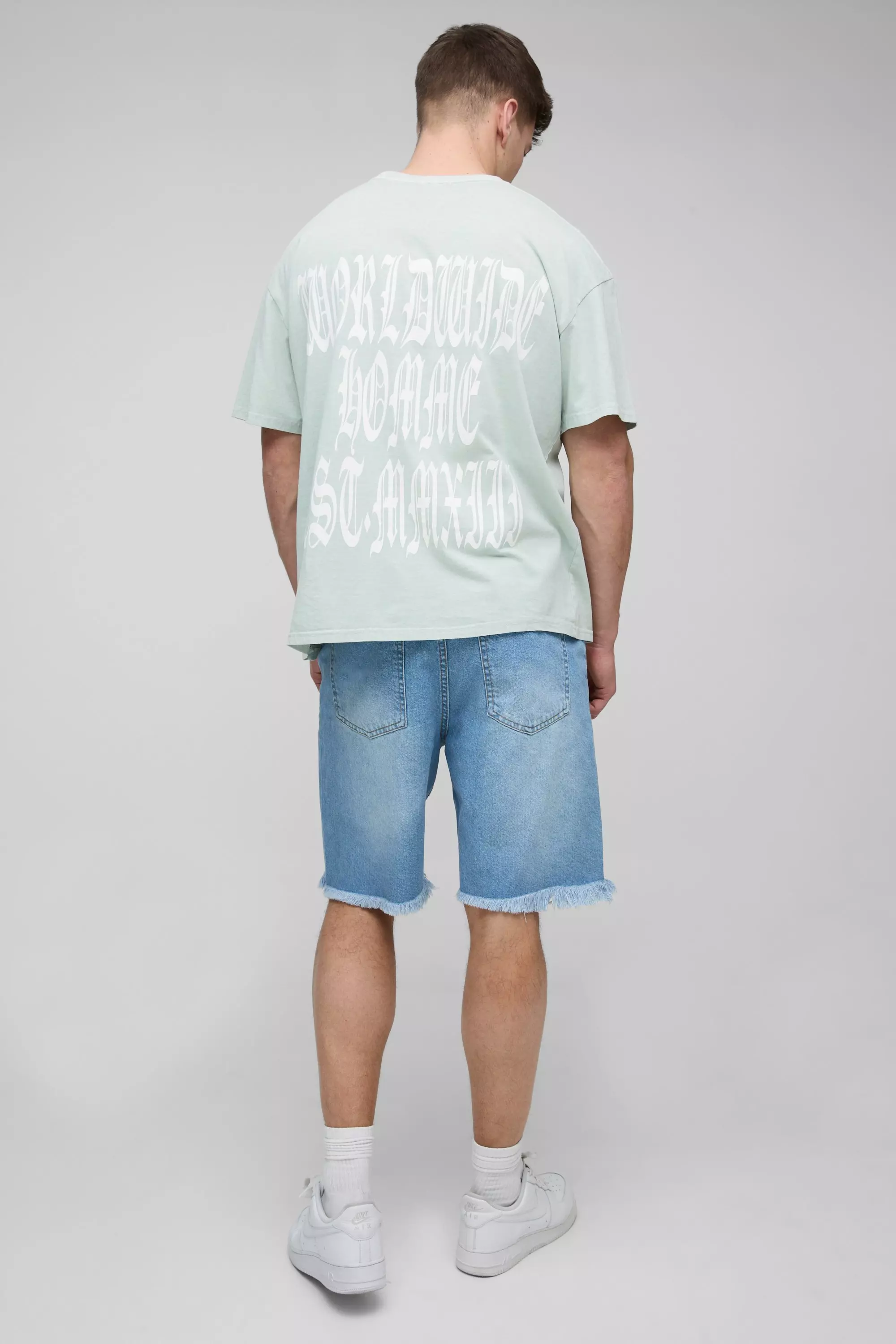 Tall Relaxed Ripped Gusset Jean Shorts | boohooMAN USA