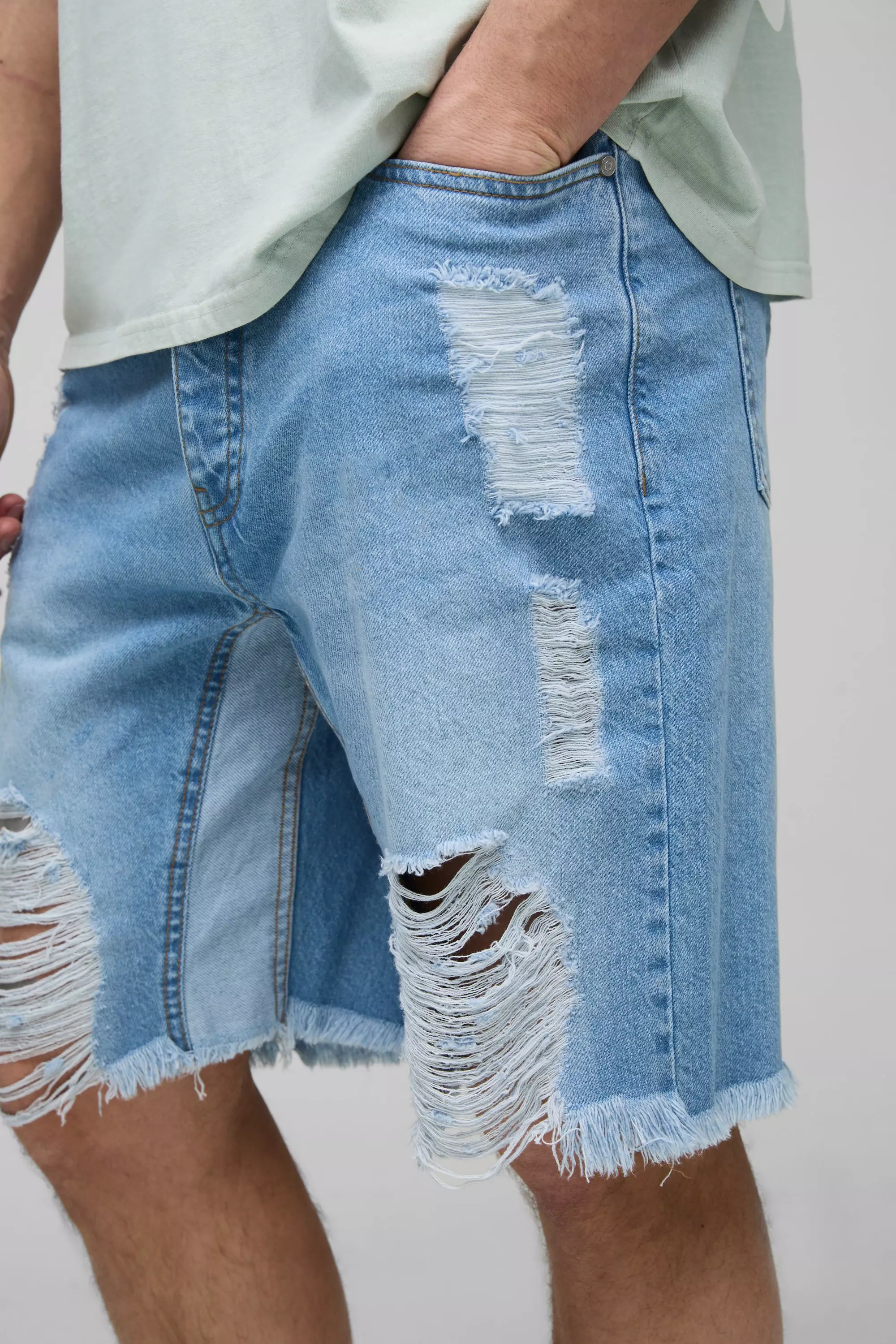 Tall Relaxed Ripped Gusset Jean Shorts | boohooMAN USA