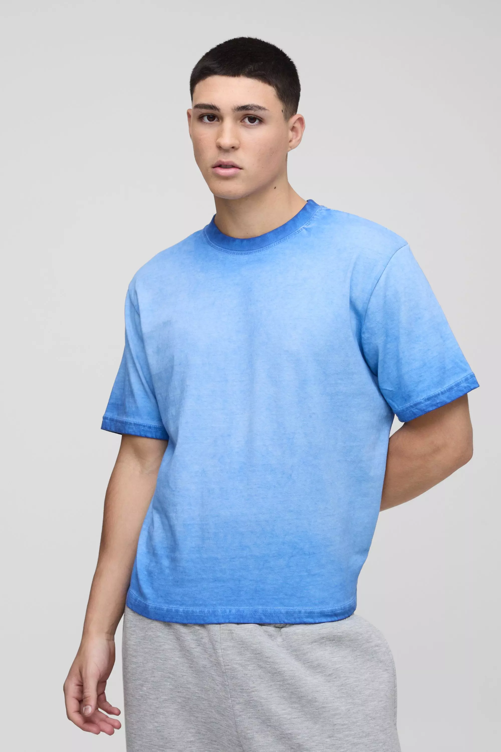 Blue Boxy Washed Crew Neck T-Shirt alternative image