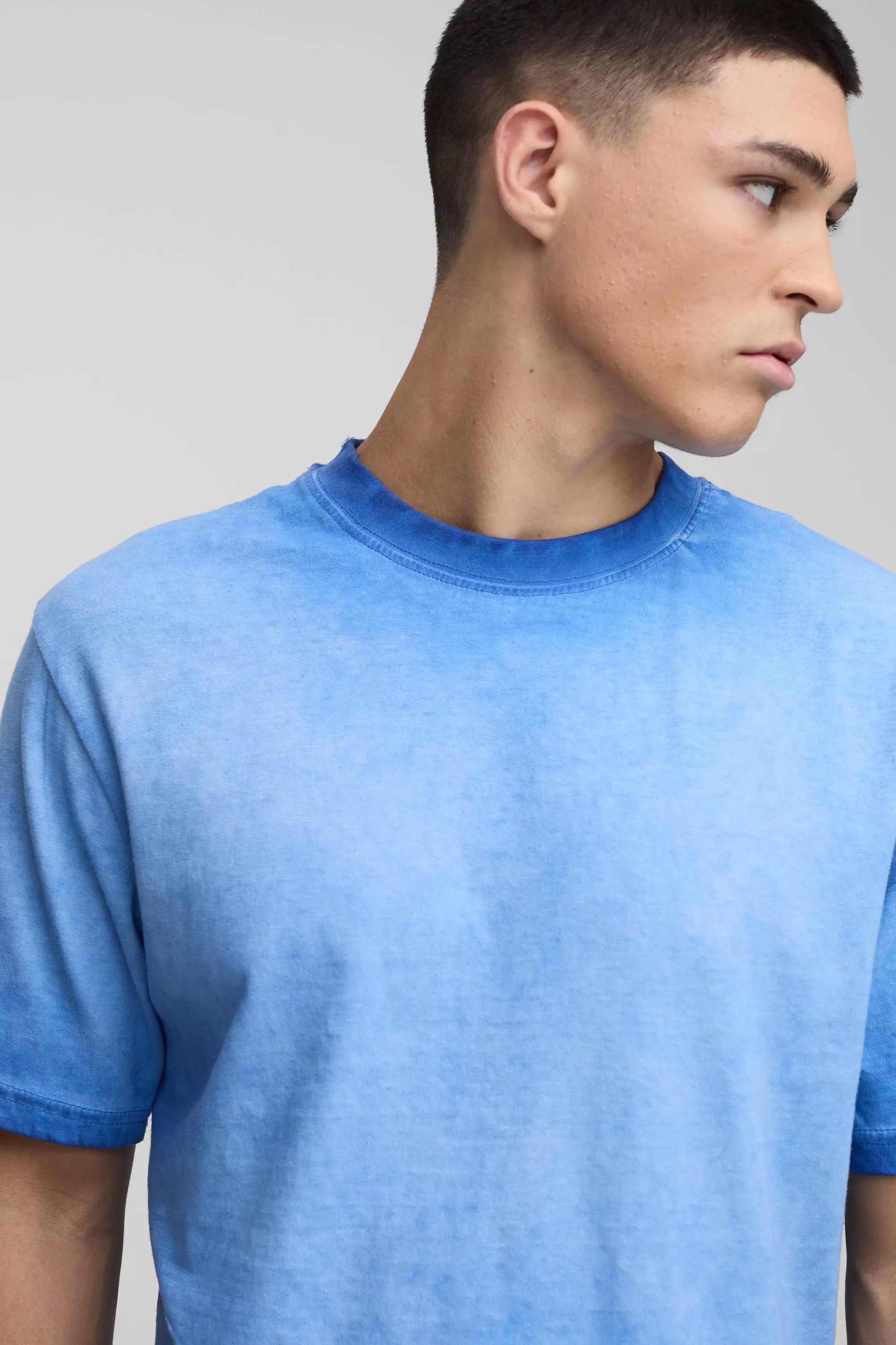 Blue Boxy Washed Crew Neck T-Shirt alternative image