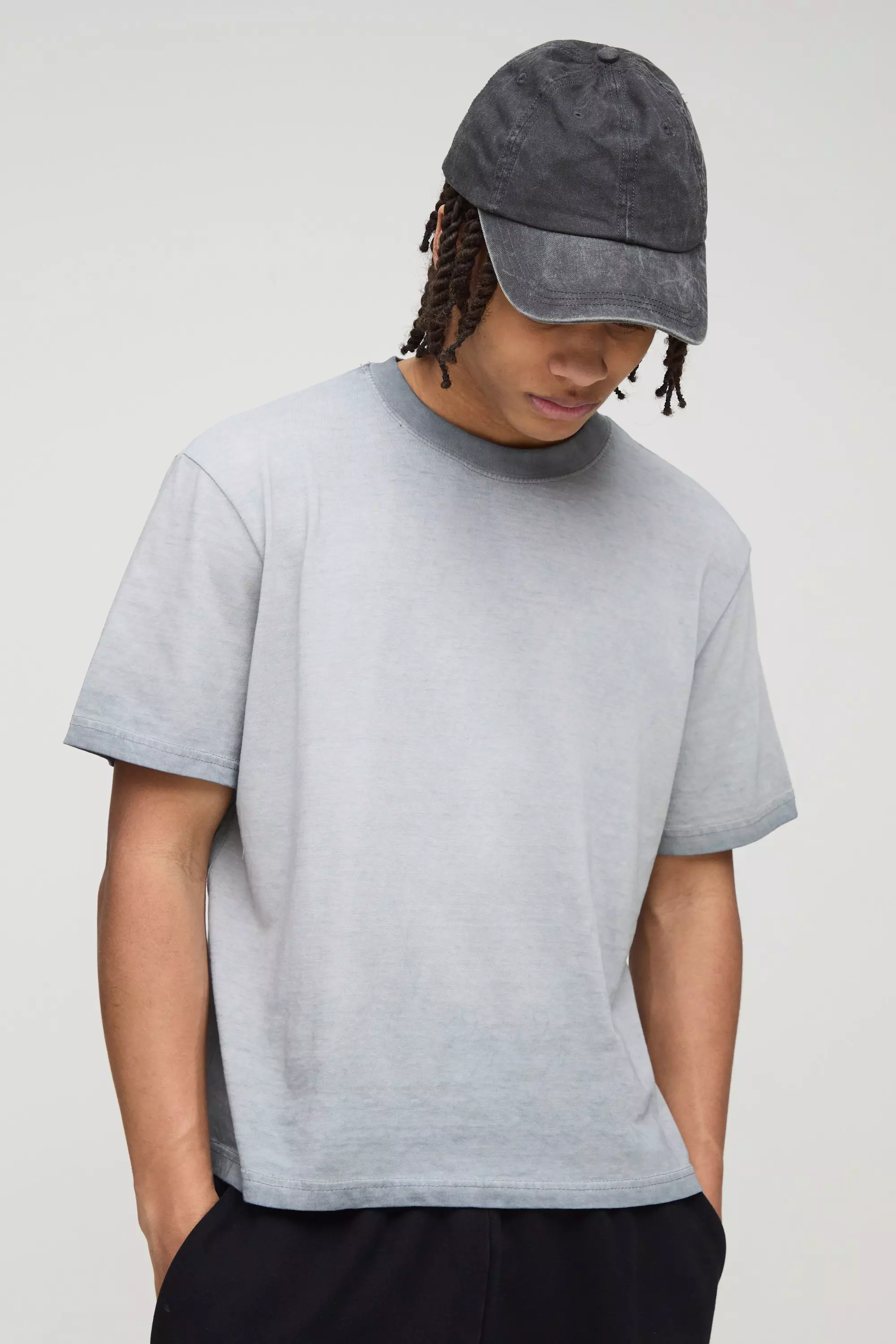 Grey Gebleekt Boxy T-Shirt Met Crewneck alternatieve afbeelding