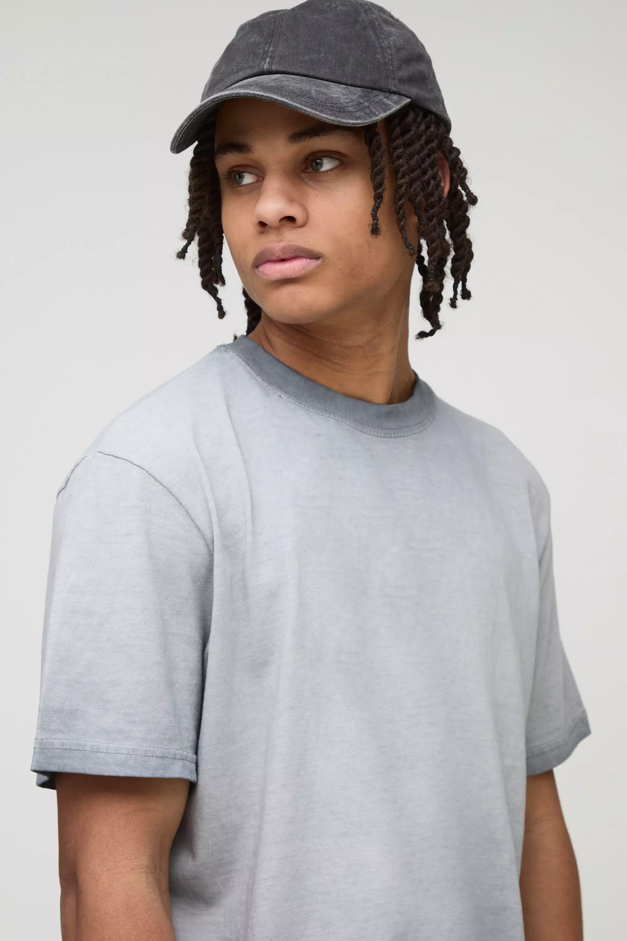 Grey Gebleekt Boxy T-Shirt Met Crewneck alternatieve afbeelding