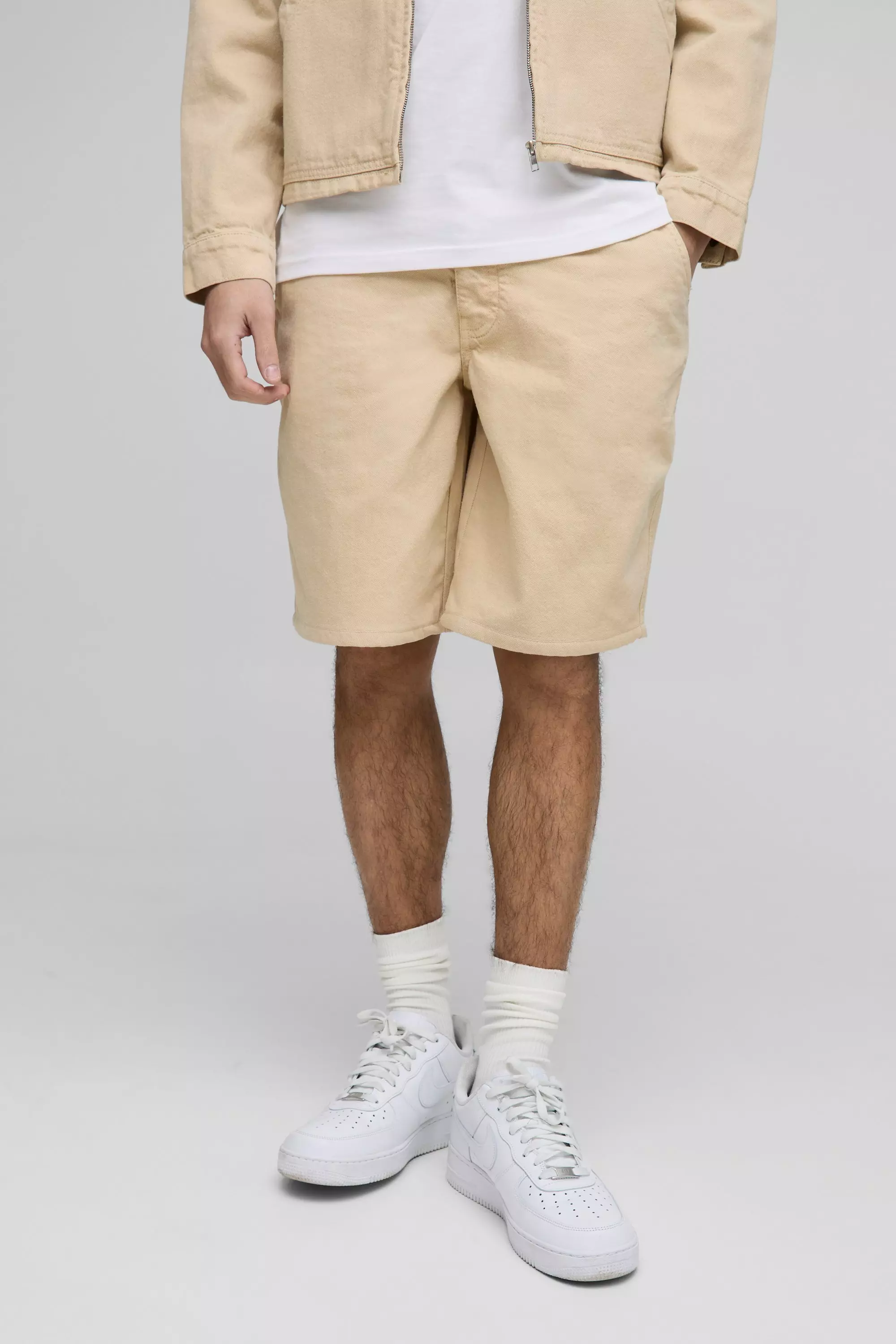 Pantaloncini Da Lavoro Rilassati In Twill, Ecru immagine alternativa