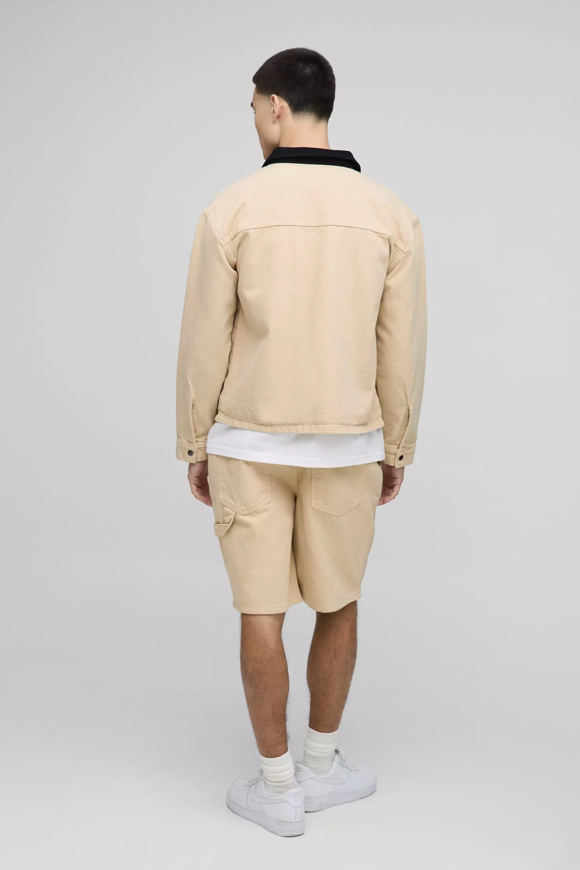 Pantaloncini Da Lavoro Rilassati In Twill, Ecru immagine alternativa